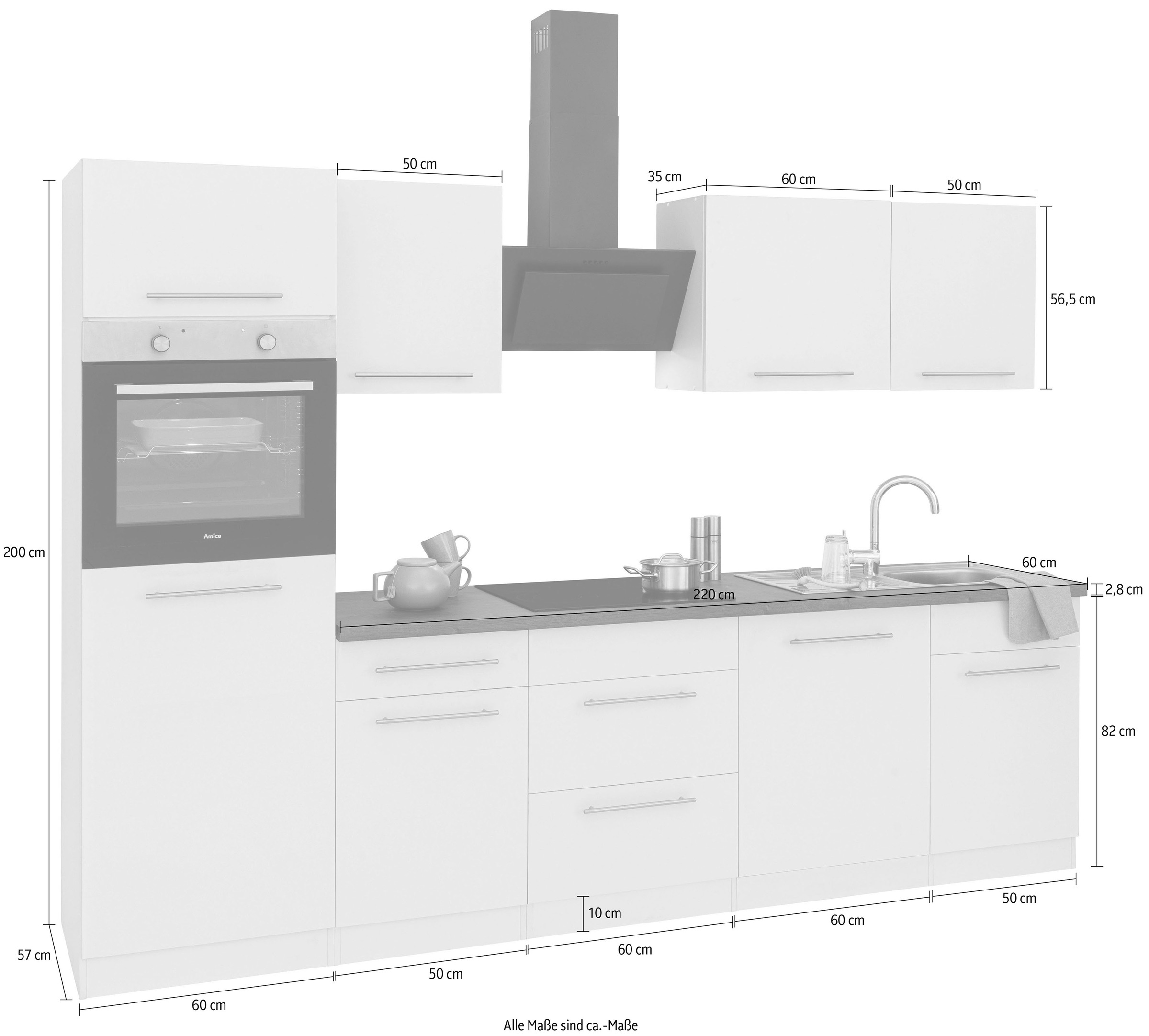 wiho Küchen Küchenzeile »Unna«, 280 Breite ohne E-Geräte, cm | BAUR kaufen