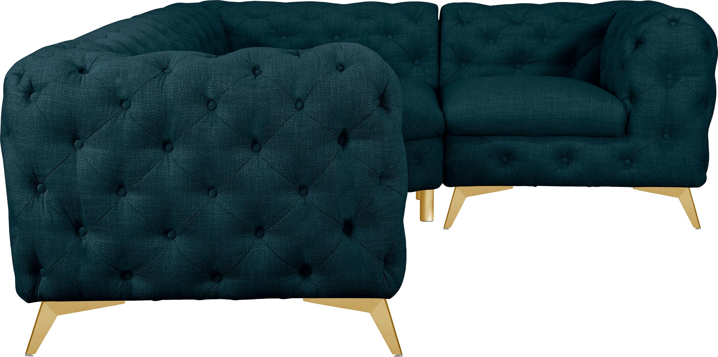 Leonique Chesterfield-Sofa »Ecksofa GLYNIS L-Form mit Wellenunterfederung, Maße B/T/H 264/204/75cm«, aufwändige Knopfheftung, moderne Chesterfield Optik, Fußfarbe wählbar
