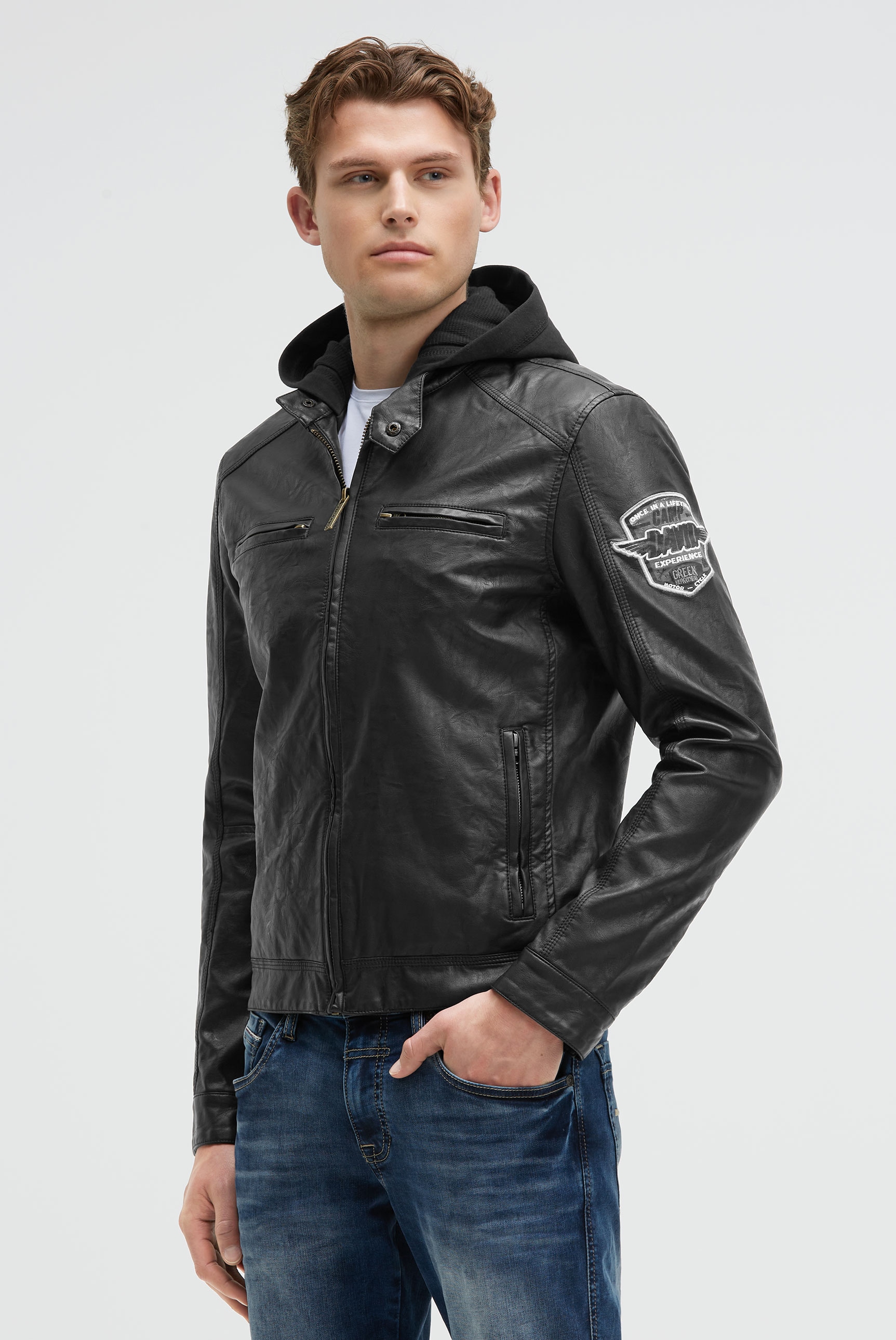 CAMP DAVID Lederimitatjacke mit Kapuze mit abtrennbarer Kapuze günstig online kaufen