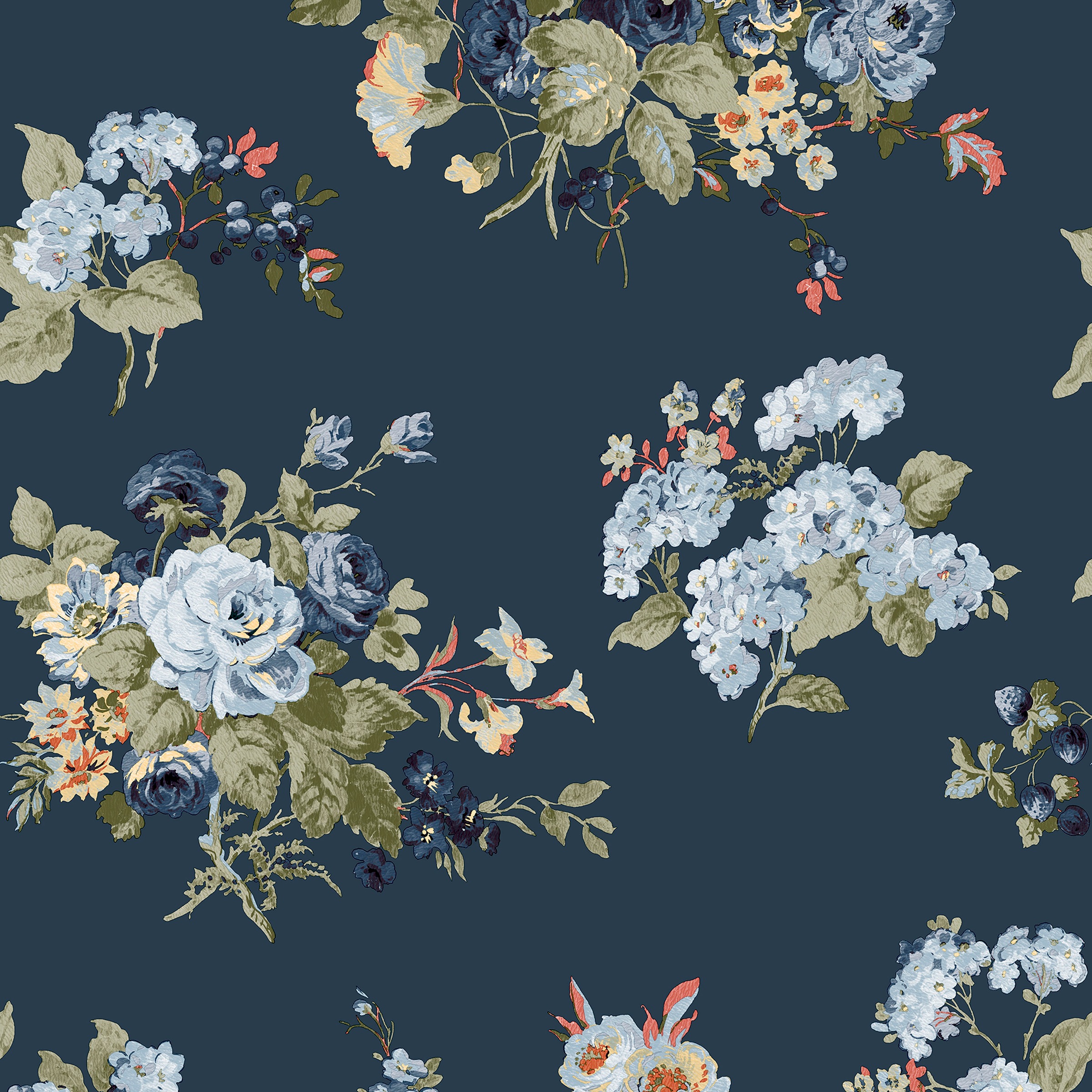 Laura Ashley Vliestapete "Laura Ashley Rosemore Midnight Seaspray Vliestapete" Geblümt Glatt Laura Ashley Rosemore Midnight Seaspray Vliestapete