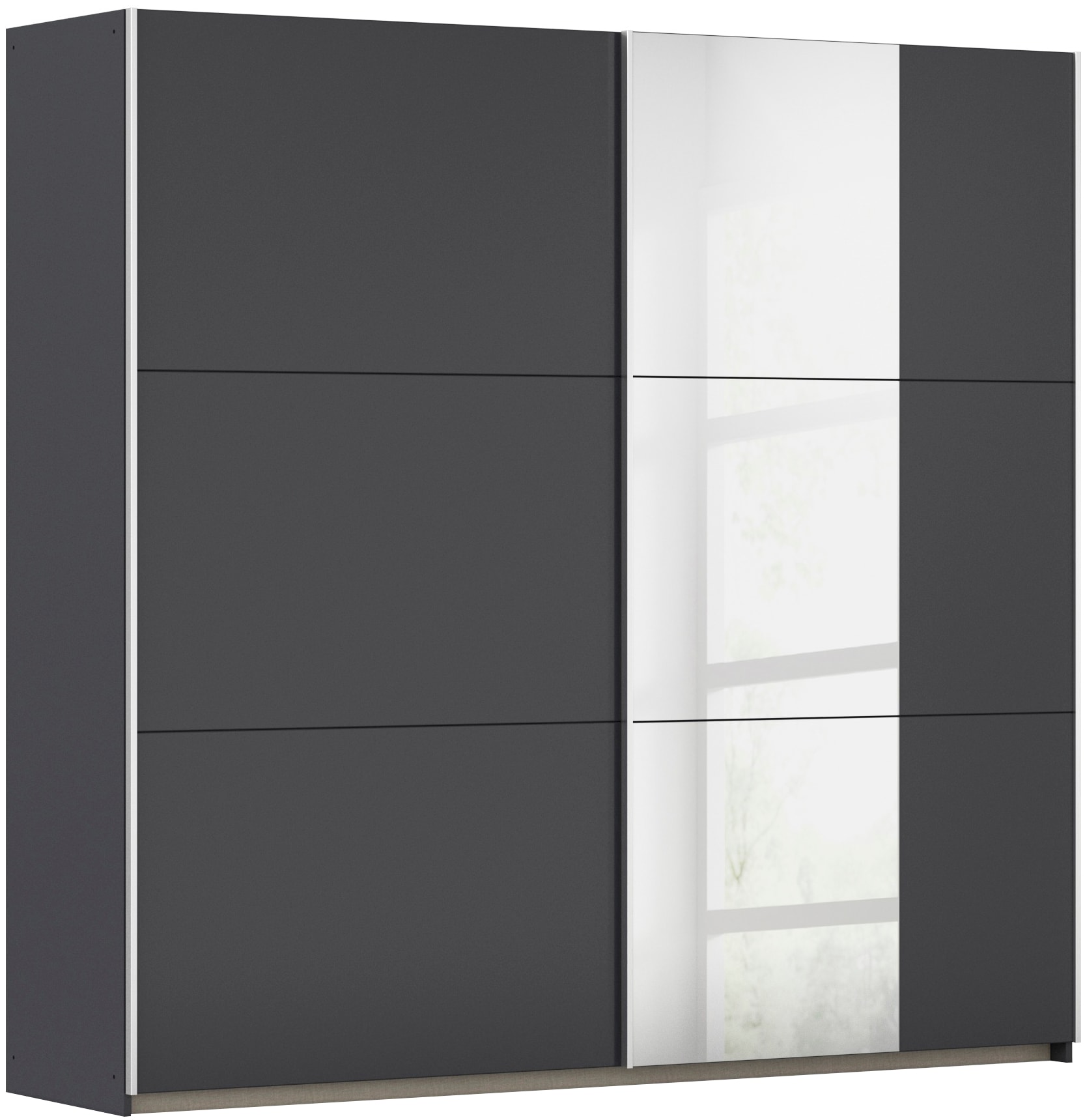 rauch Schwebetürenschrank "Kleiderschrank Drehtürenschrank Schrank Garderobe KRONACH" in 3 Ausstattungen BASIC/CLASSIC/PREMIUM, Breiten 131/175/218/261 cm, optional ohne, mit 1 oder 2 Spiegel, viel Stauraum MADE IN GERMANY