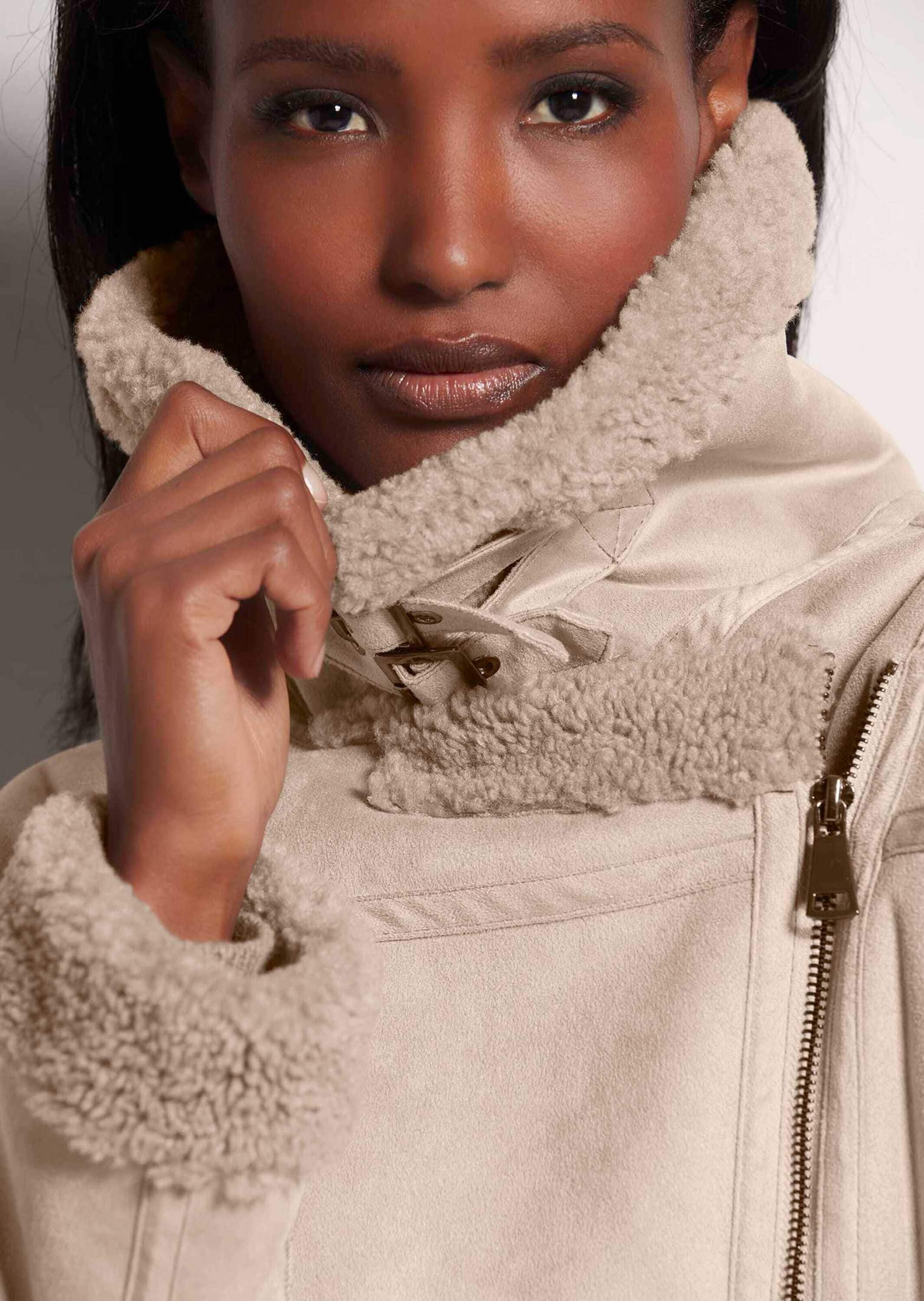 MADELEINE Kurzjacke »Jacke Biker-Jacke in Lammfell-Optik«