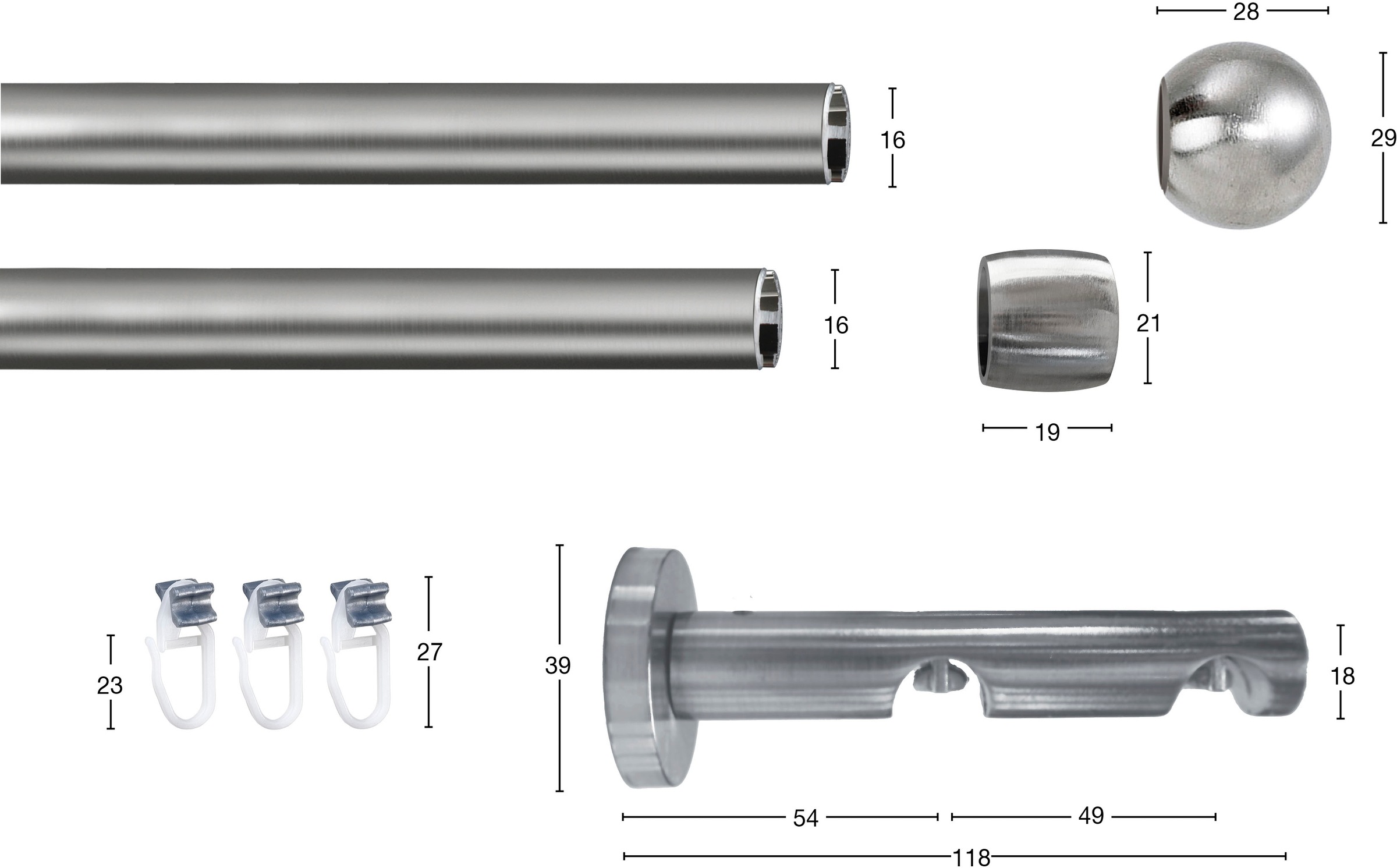 GARESA Gardinenstange "KUGEL" Ø 16 mm 2 läufig-läufig Wunschmaßlänge Innenl günstig online kaufen