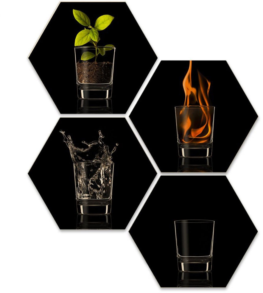 Wall-Art Mehrteilige Bilder "The Four Elements Vier Elemente", Blumen, (Set, 4 St.), Holzschild Collage