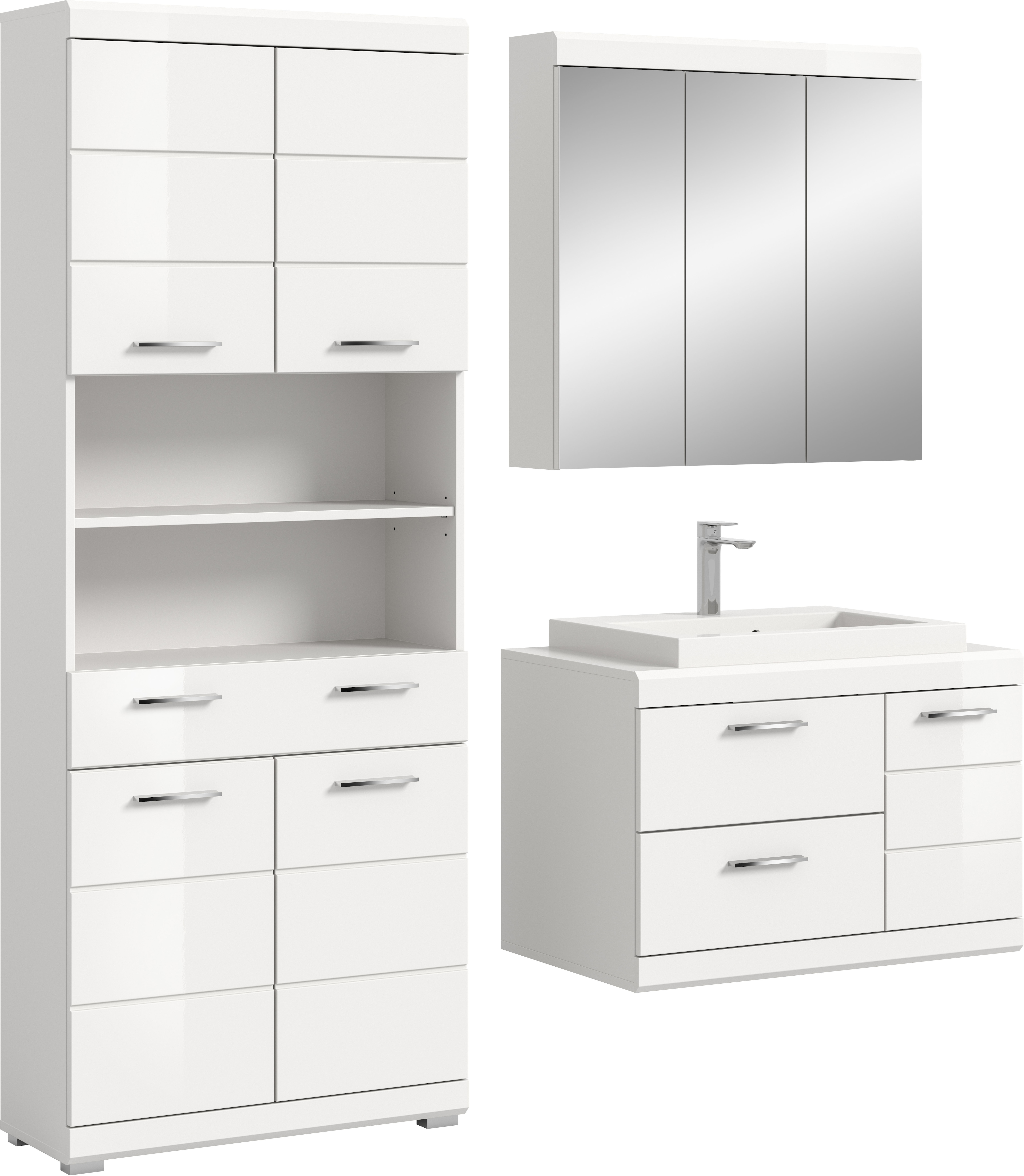 welltime Badmöbel-Set "SIENA, 3-teilig, Waschtisch inkl. Waschbecken, Spiegel- & Hochschrank"