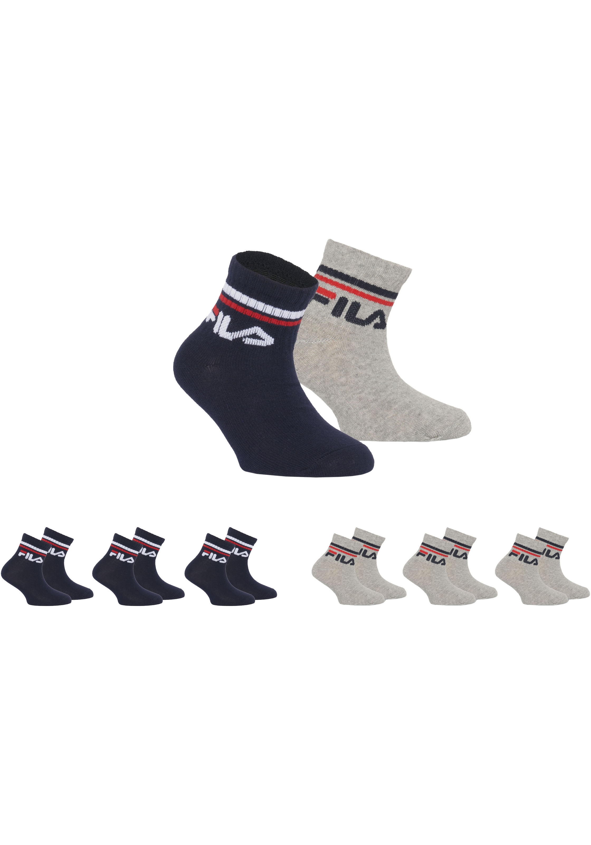 Fila Kurzsocken »JUNIOR UNISEX QUARTER PLAIN SOCKS«, (6 Paar), mit eingestricktem Logo im Bündchen, Kindersocken