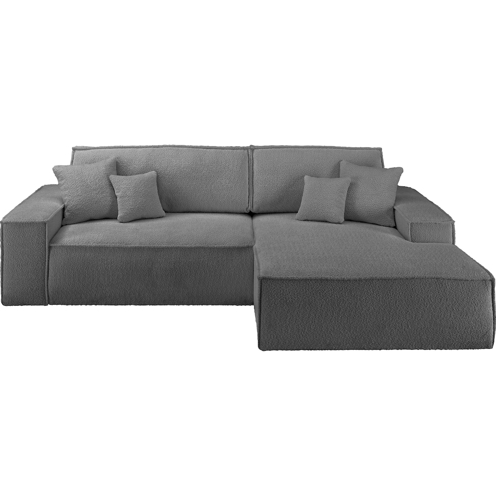 andas Ecksofa »Finnley Schlafsofa 267 cm in Bouclé u. Struktur fein, L-Form,«, Schlaffunktion m. Bettkasten (136/210 cm), Bouclé, Struktur