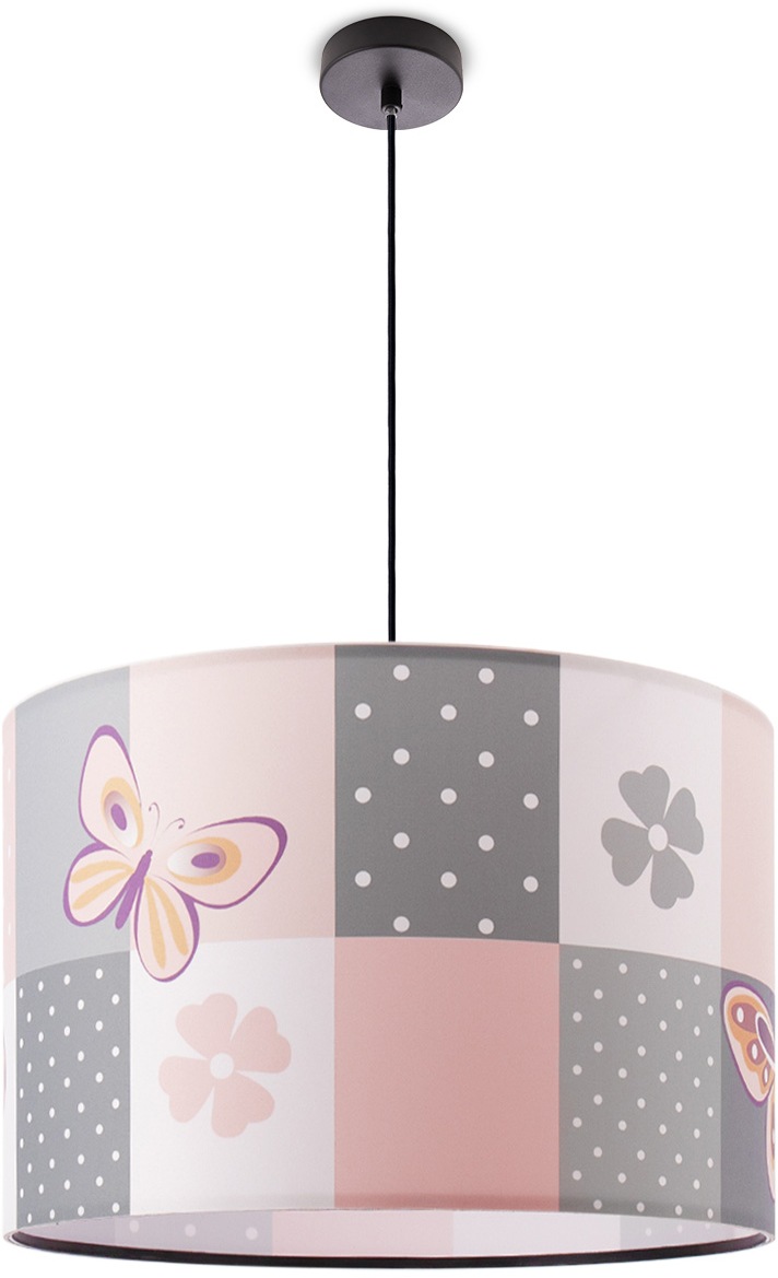 Paco Home Pendelleuchte »Cosmo 220«, 1 flammig-flammig, Lampe Kinderzimmer Deckenlampe Rosa Schmetterling Blumen Karo E27