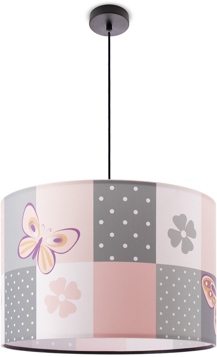 Paco Home Pendelleuchte »Cosmo 220«, Rosa Schmetterling Karo Deckenlampe Kinderzimmer 1 flammig-flammig, E27 | Blumen Lampe BAUR