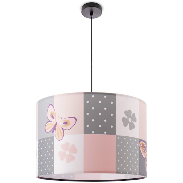 Paco Home Pendelleuchte »Cosmo 220«, 1 flammig-flammig, Lampe Kinderzimmer  Deckenlampe Rosa Schmetterling Blumen Karo E27 | BAUR