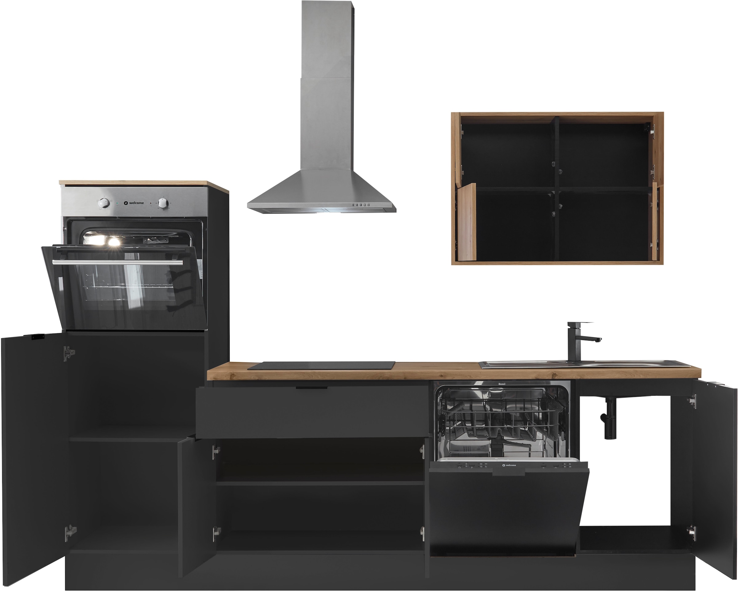 KOCHSTATION Küchenzeile »KS-Georgia, mit 38mm starker Arbeitsplatte«, Breite 260 cm, wahlweise mit E-Geräten und Kühlschrank