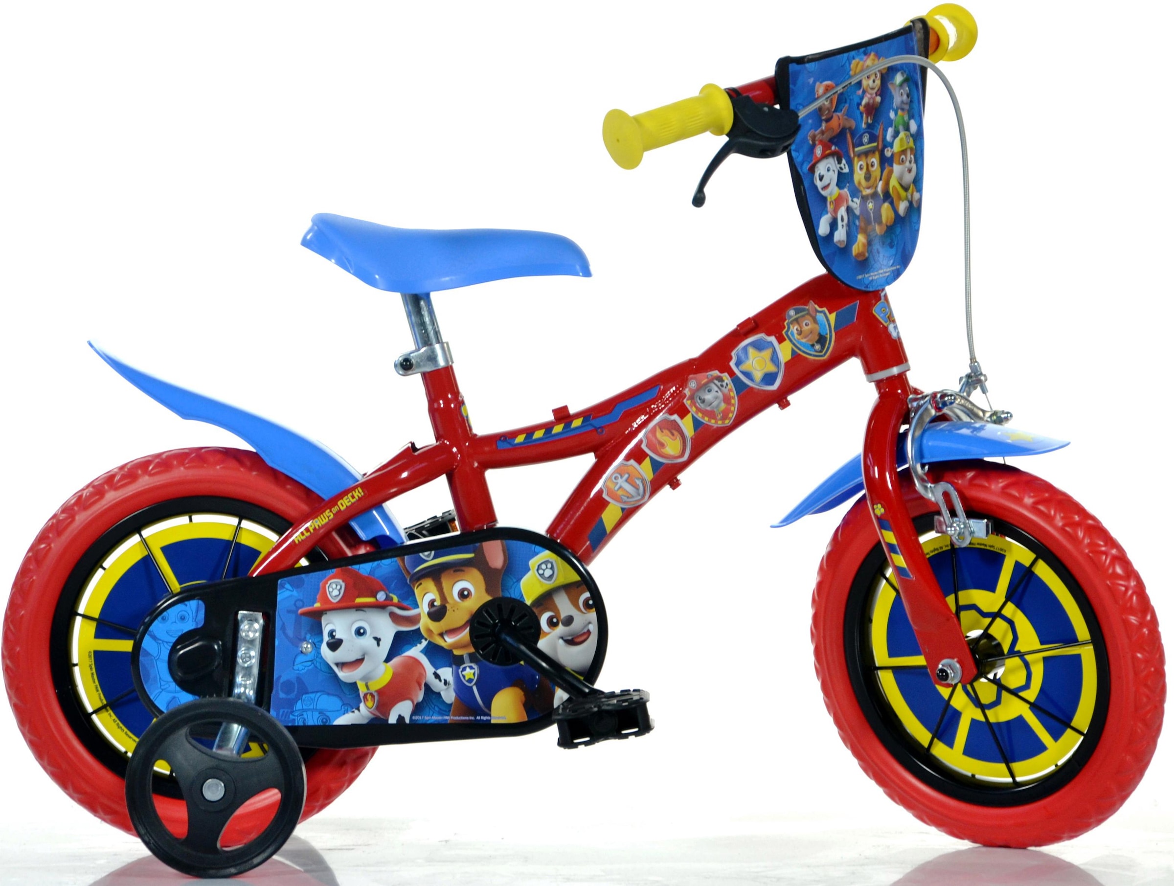 DINO Kinderfahrrad "Paw Patrol 12 Zoll", 22cm, 12 Zoll (30,48cm), rot, Fahrräder, mit Stützrädern und Frontschild