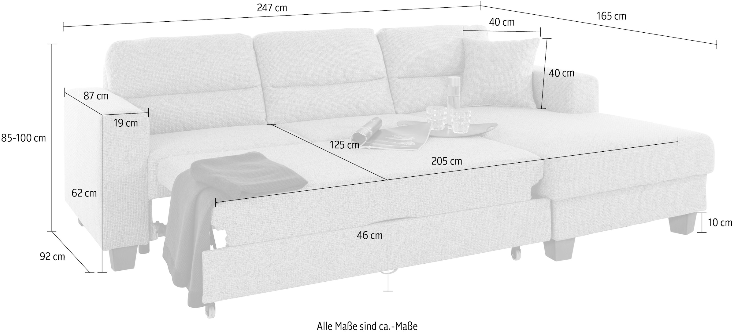 TRENDMANUFAKTUR Ecksofa »Chamber, zeitlos und modern, bequem mit hohem Sitzkomfort, L-Form«, inklusive einer Kopfstütze, wahlweise mit Schlaffunktion