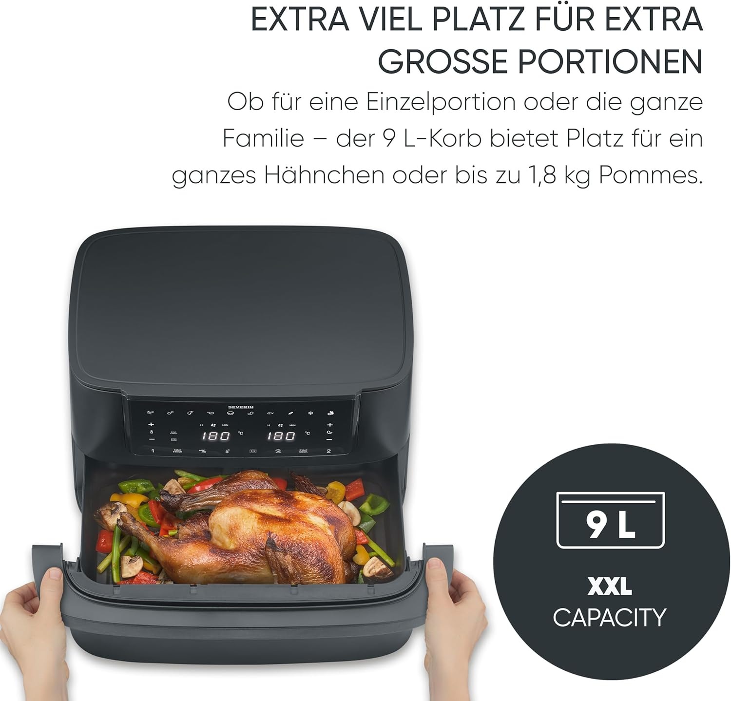 SEVERIN Heißluftfritteuse "FR 2490 9 l "Flex Max Dual", schwarz, B:34,1cm H:29,8cm T:45,3cm, Fritteusen 3