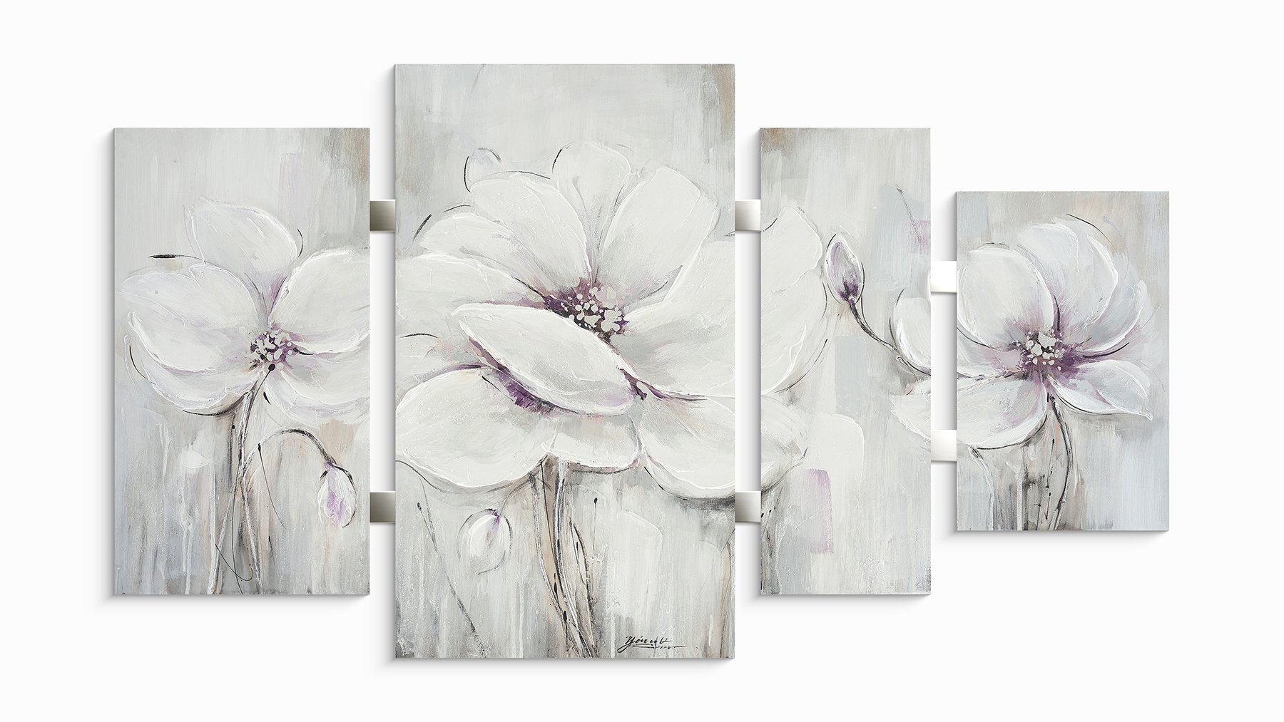 Bönninghoff Ölgemälde "handarbeit 4-teilig BLUMEN 70x124 cm – Wandbild Deko modern" Blumen Blumenbilder 1 Stk. tlg. handgefertigt, jedes Bild ein Unikat
