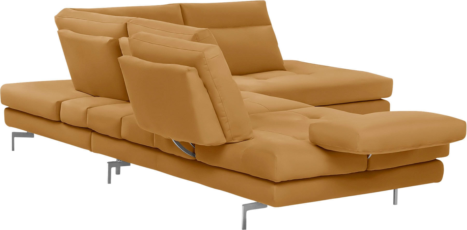 CALIA ITALIA Ecksofa »Toby Wing, L-Form, Multifunktionssofa, bequem und edel«, Sitztiefenverstellung und Armteilfunktion, Füße chrom glänzend