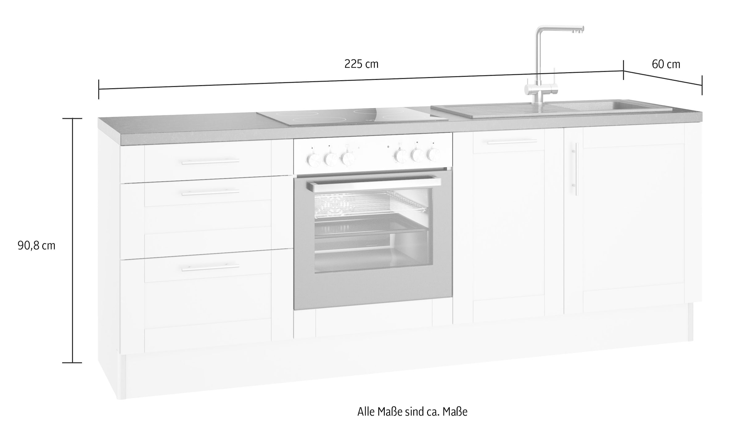 BAUR Küche Close | breit,wahlweise E-Geräten,Soft mit Fronten Funktion, OPTIFIT »Ahus«, MDF 225 cm