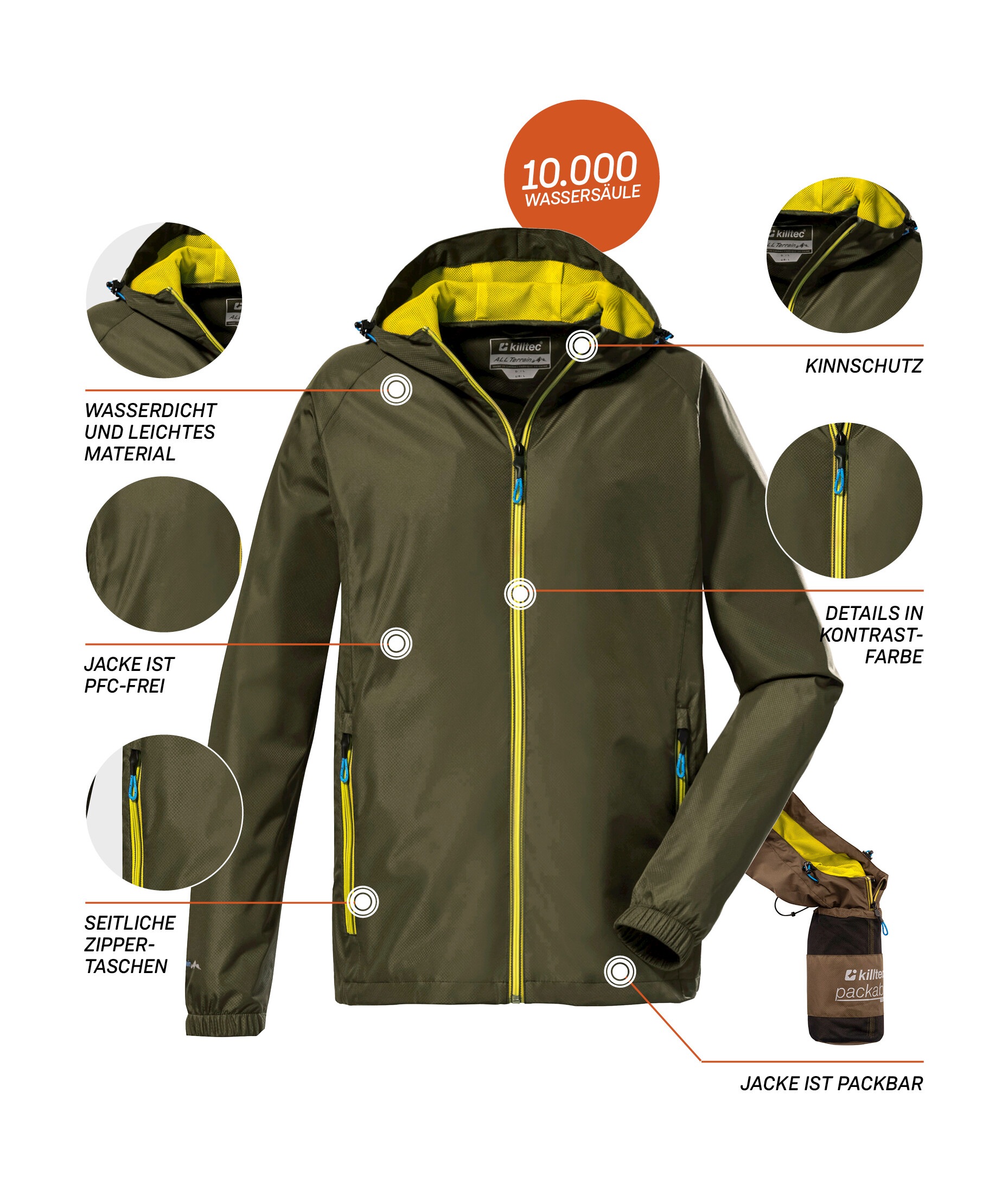 Killtec Outdoorjacke »KOS 16 MN JCKT« Leichte, wasserdichte Herrenjacke, atmungsaktiv, packbar, regulierbar