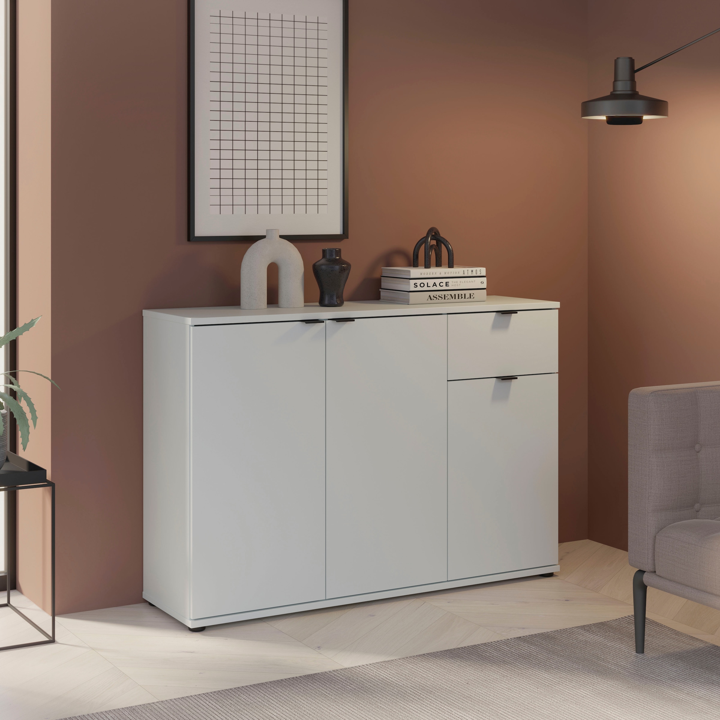FORTE Sideboard »Ganymede«, Sideboard, Stauraum, Schublade; Metallgriffe, 4 Dekore, Breite 119,8cm