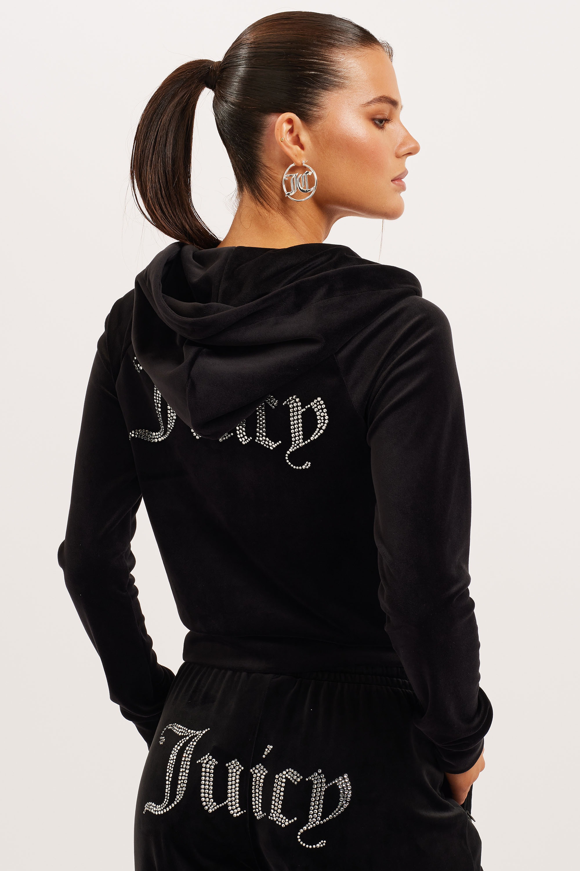 Juicy Couture Kapuzennickijacke »MADISON HOODIE Damen«, mit Kapuze, Trainingsjacke Damen, Sweatjacke mit Kapuze, Velour, mit Glitzer, Sale