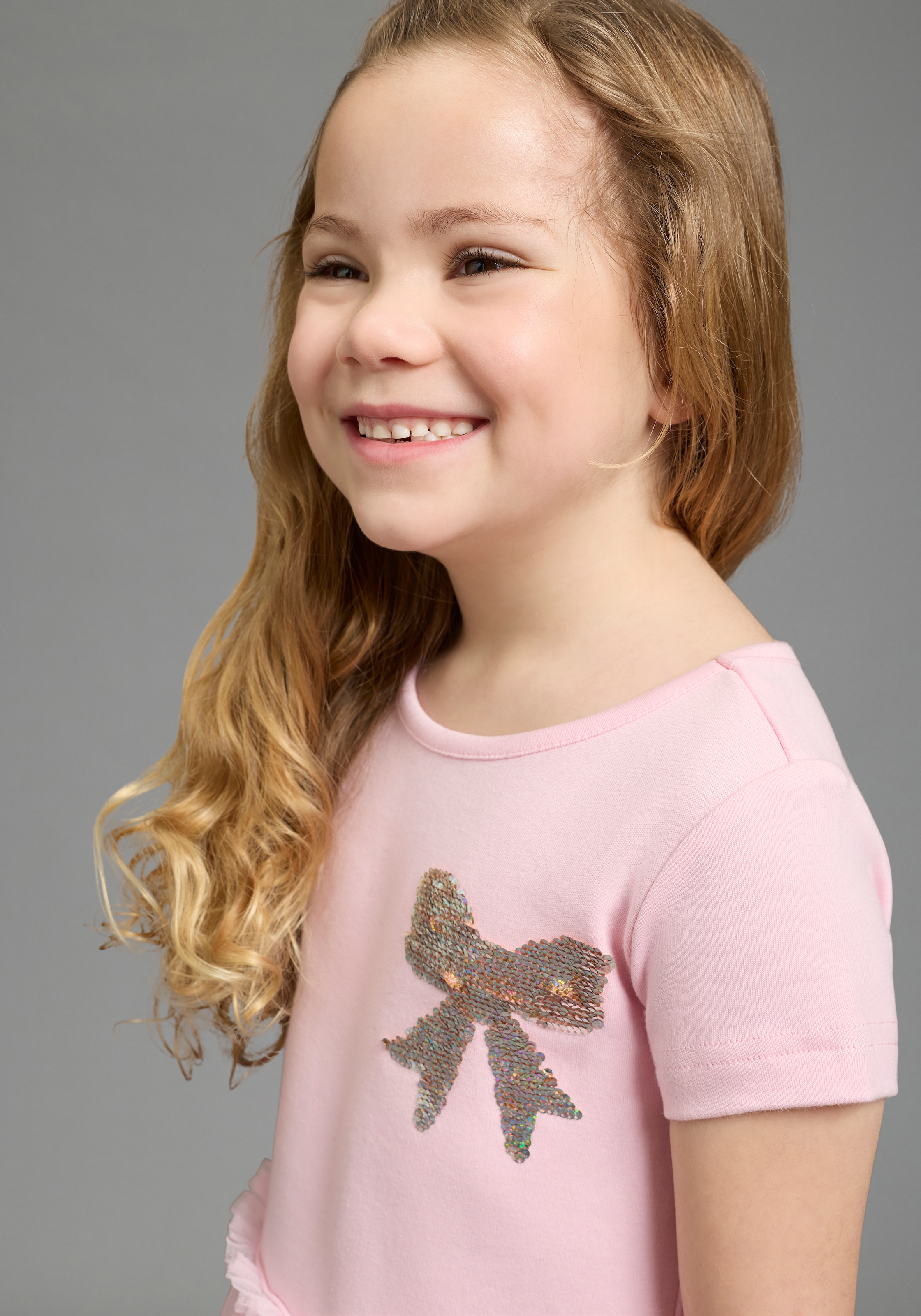 KIDSWORLD Jerseykleid »Kleid mit Tüllrock und Wende-Pailletten« ausgestellter Saum, für Mädchen, aus Baumwolle und Polyester