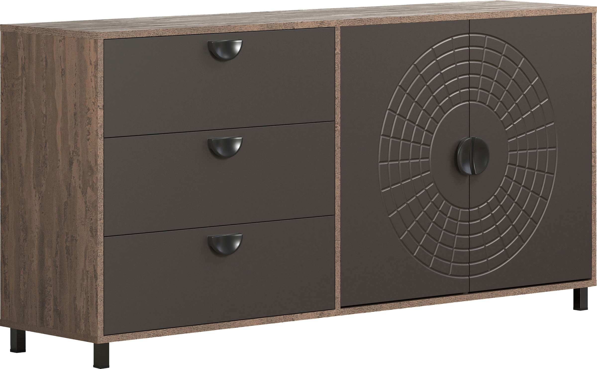 Home affaire Sideboard »Fusion« 1 Stk. tlg. Kommode mit markantem Kreismuster - Antikoptik - (B/T/H) 176/42/86 cm