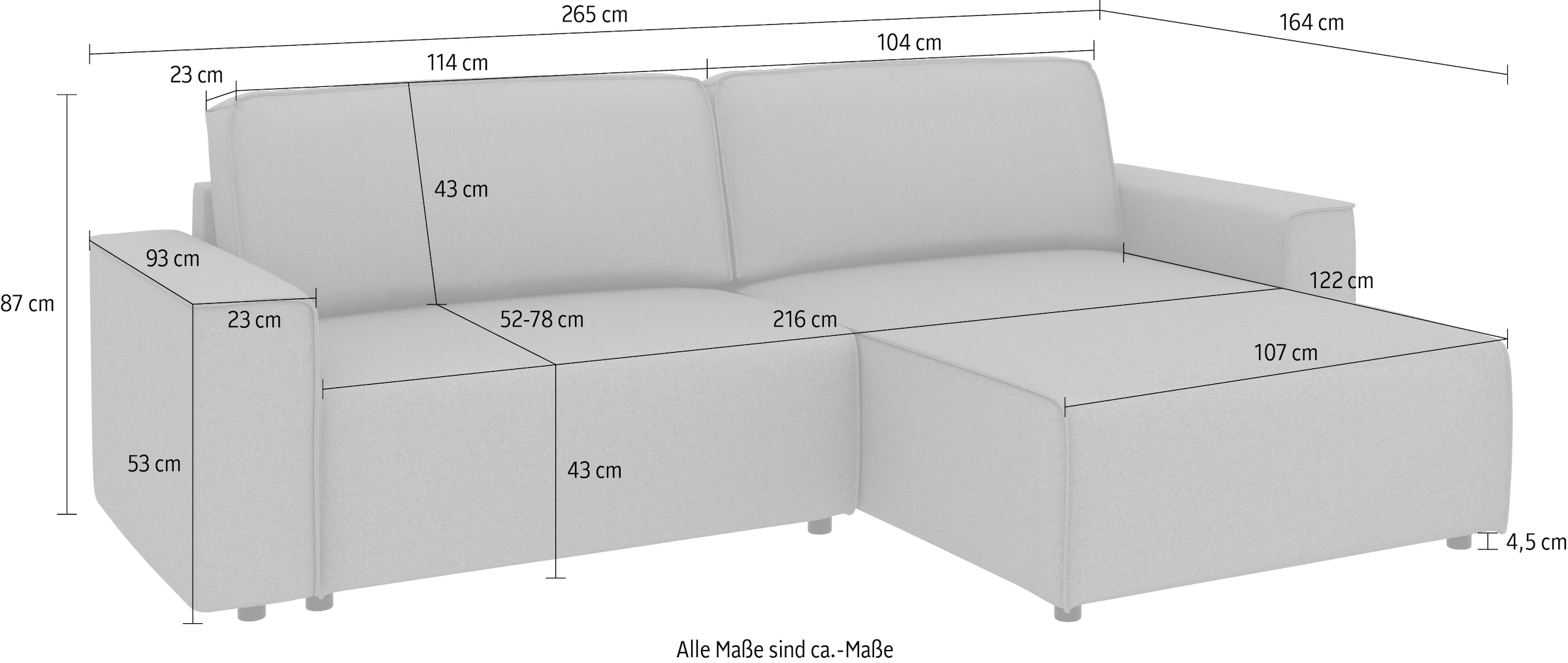 INOSIGN Ecksofa »Chance, Recamiere beidseitig montierbar, Schlaffunktion, Breite 265 cm«, in Cordstoff HYPER, mit Schlaffunktion und Bettkasten