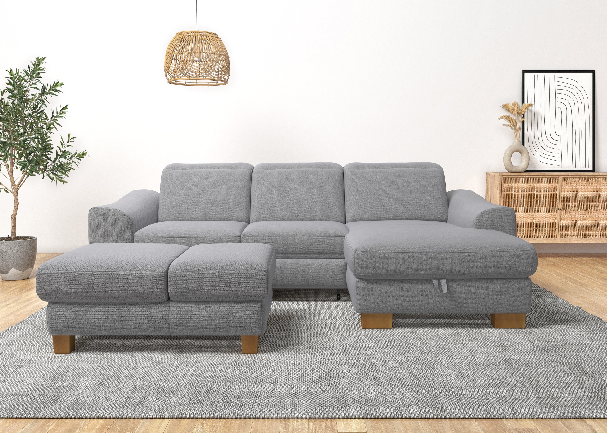 Ecksofa HOME AFFAIRE "Dundee L-Form", grau (steel), B:264cm H:86cm T:170cm, Sofas, Ecksofa, wahlweise mit Kopfteilverstellung und zusätzlich mit Bettfunktion