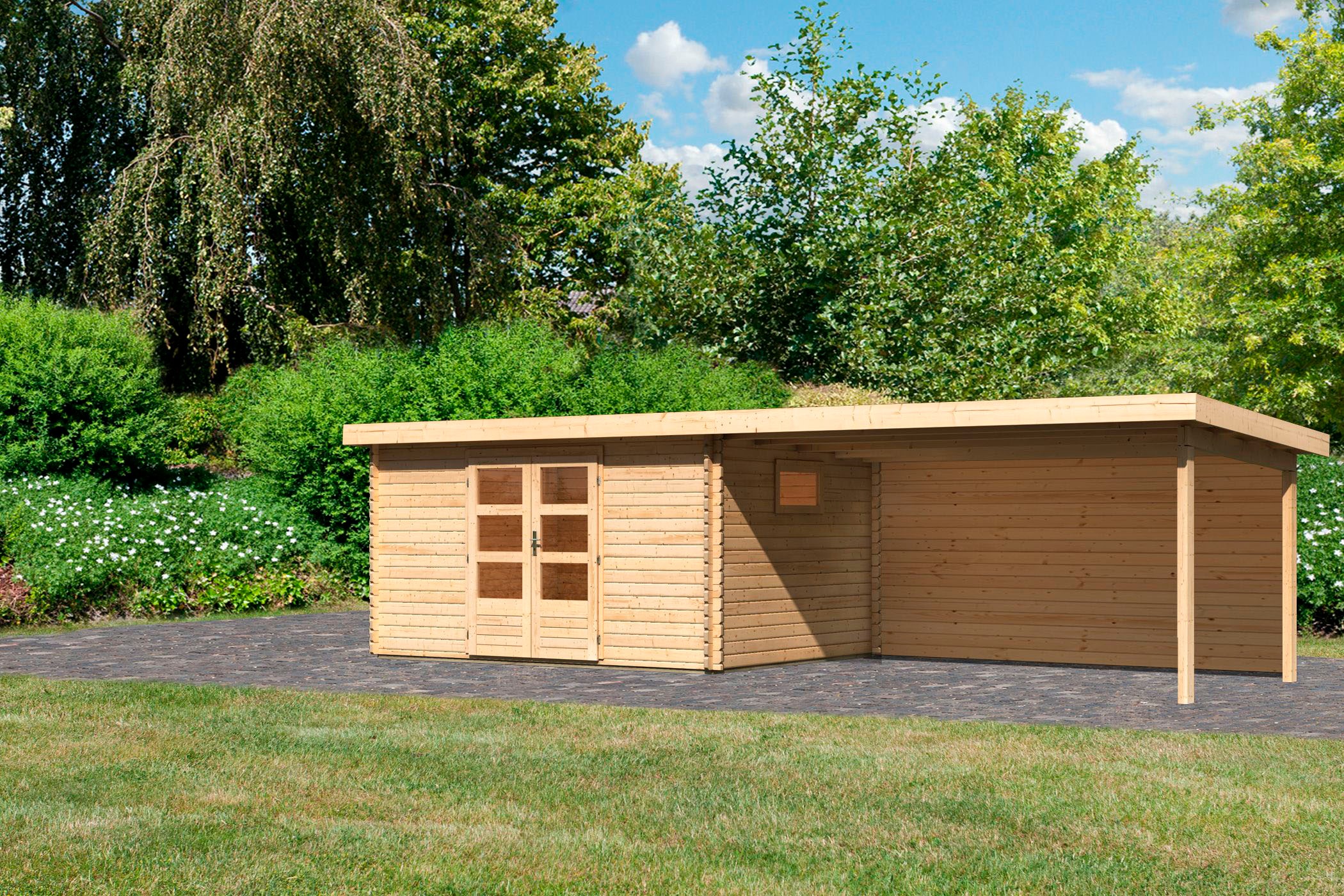 KONIFERA Gartenhaus "Trittau 5", mit Anbaudach 4,4m Rückwand, naturbelassen günstig online kaufen