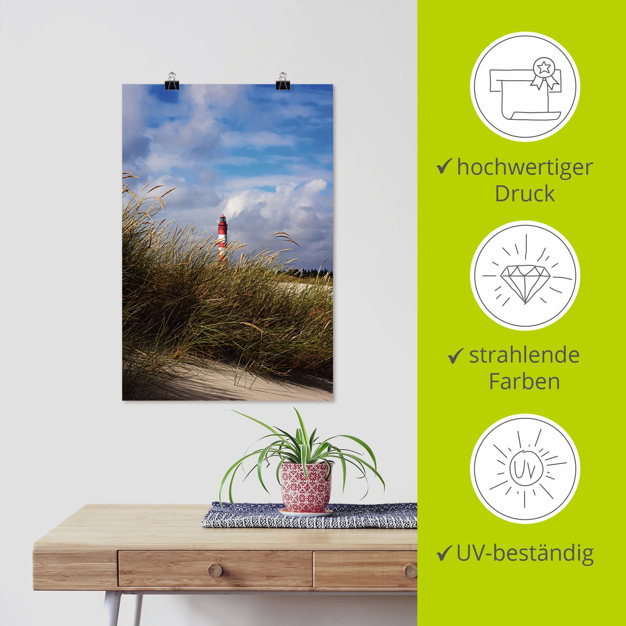 Artland Poster »Sommerimpression Amrumer Leuchtturm« Gebäude 1 Stk. tlg. ohne Rahmen