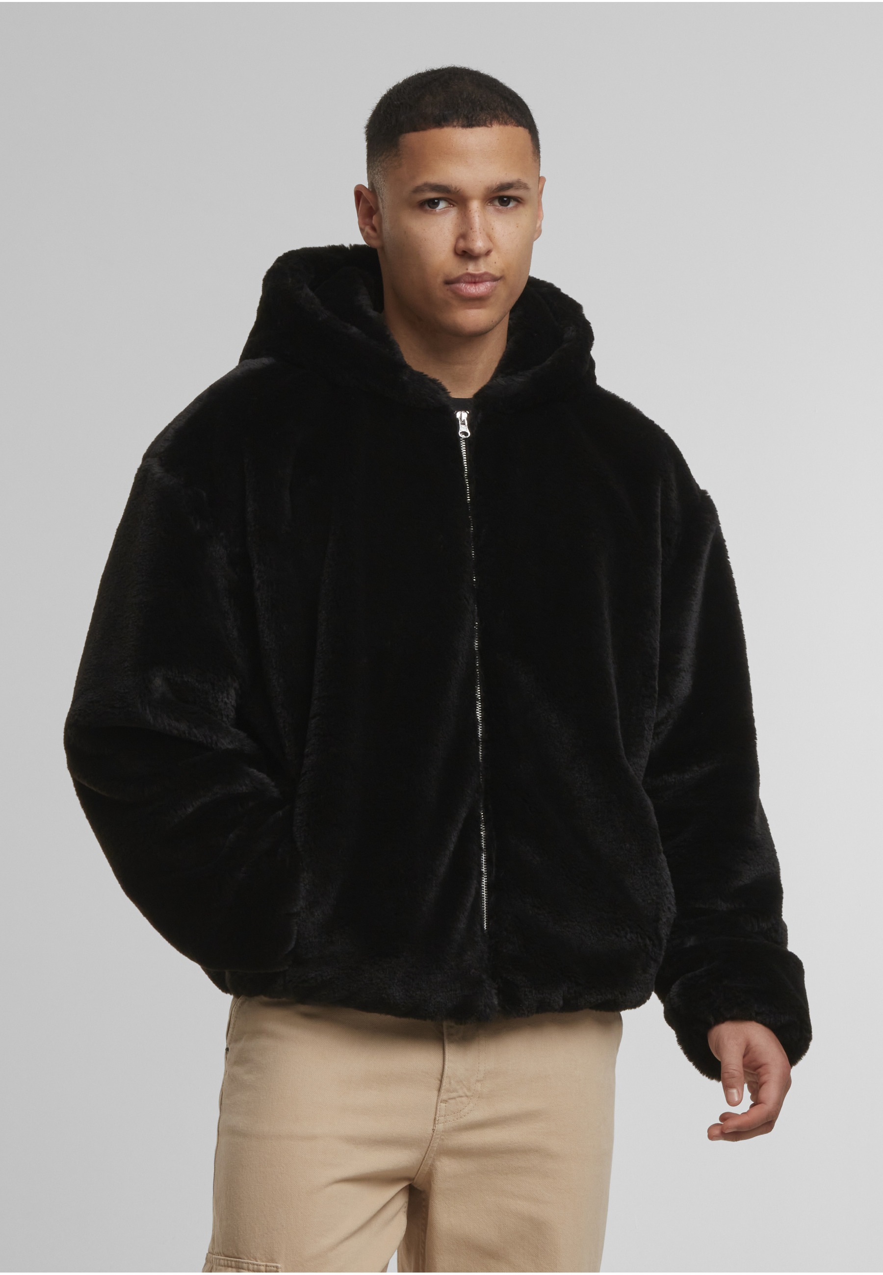 URBAN CLASSICS Wintermantel »Urban Classics Full Zip Faux Fur Hoodie«