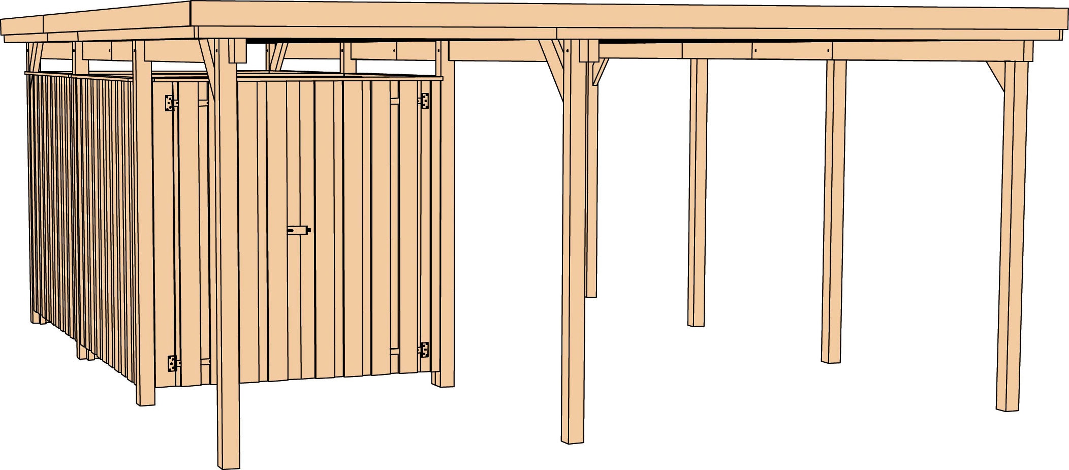 weka Einzelcarport "607 Gr.2", Holz, 270 cm, braun, inkl. XL Geräteraum