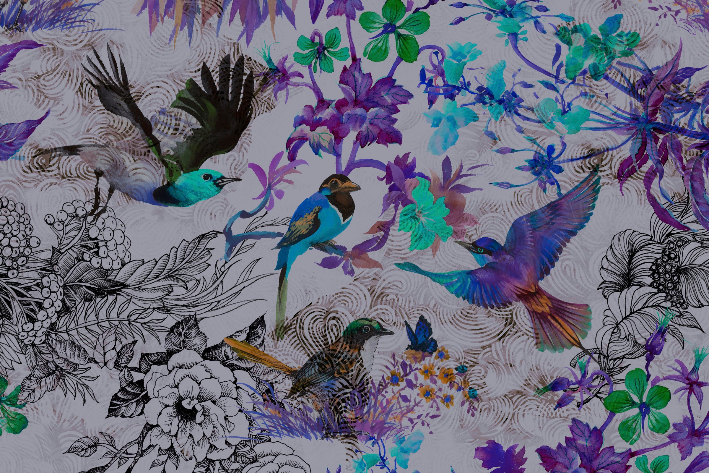 A.S. Création Leinwandbild »funky birds«, Kunst-Vögel-Kinder, (1 St.), Keilrahmen Bild mit Vögel Floral Leinwand-Bild Wohnzimmer modern Wand