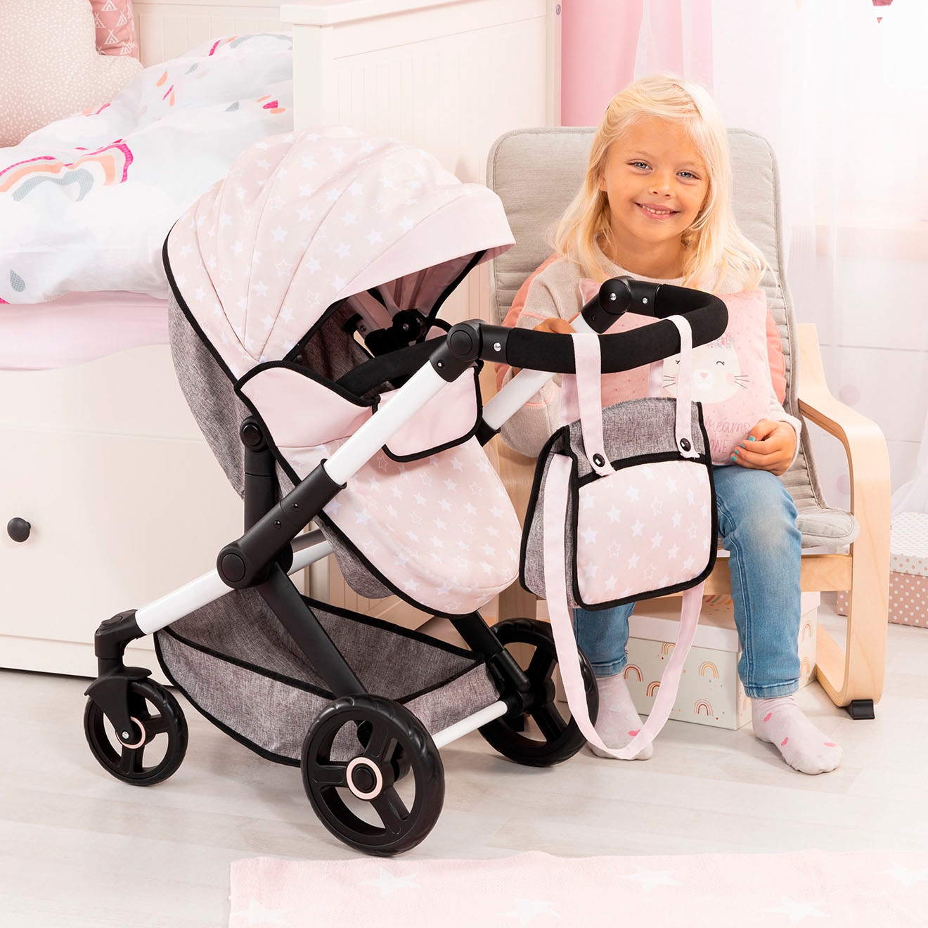 Bayer Kombi-Puppenwagen »Xeo, beige Sternchen«