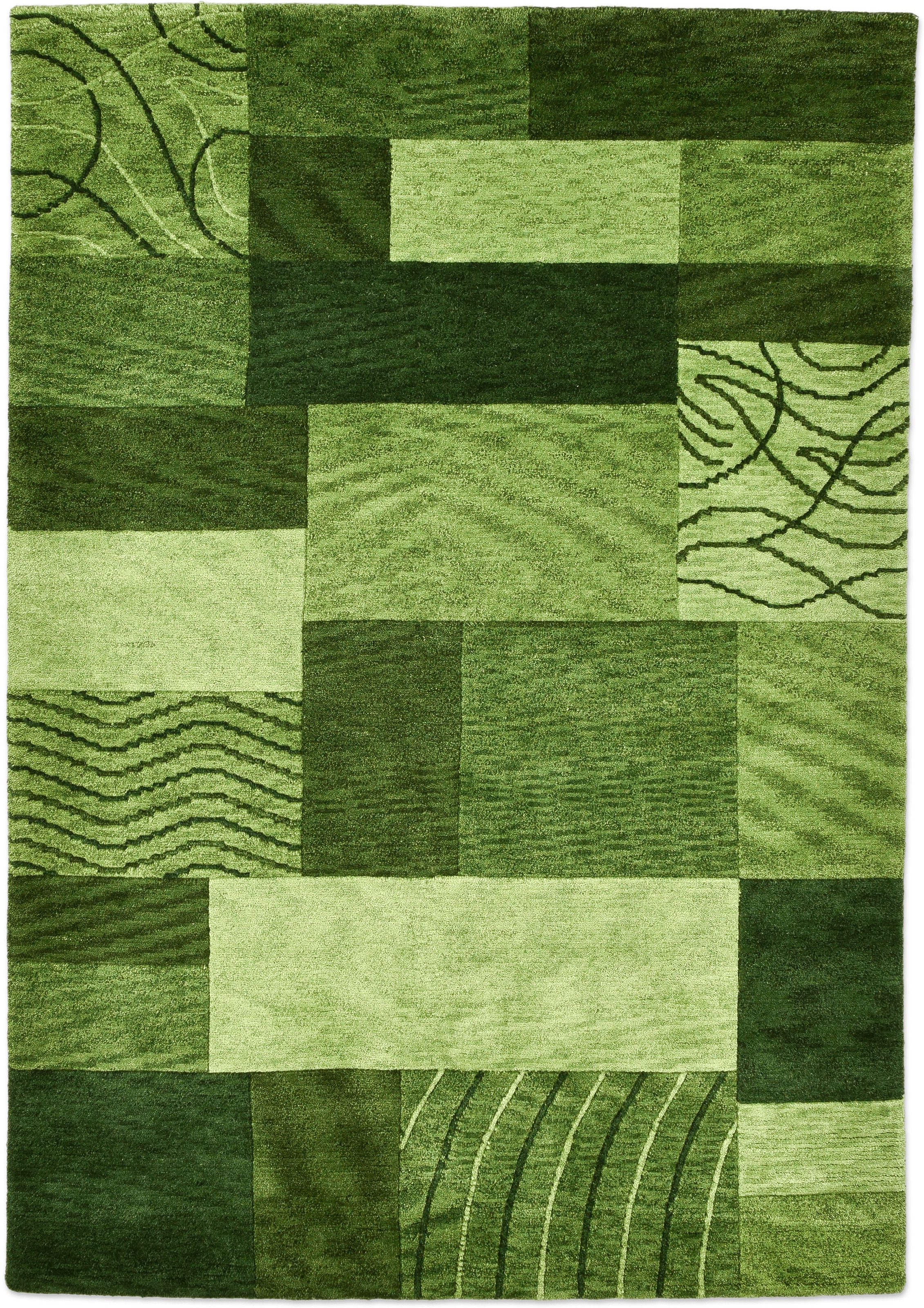 THEKO Wollteppich »Royal Domas 4028«, rechteckig, 14 mm Höhe, Kurzflor, reine Wolle, handgetuftet, modernes Patchwork Design