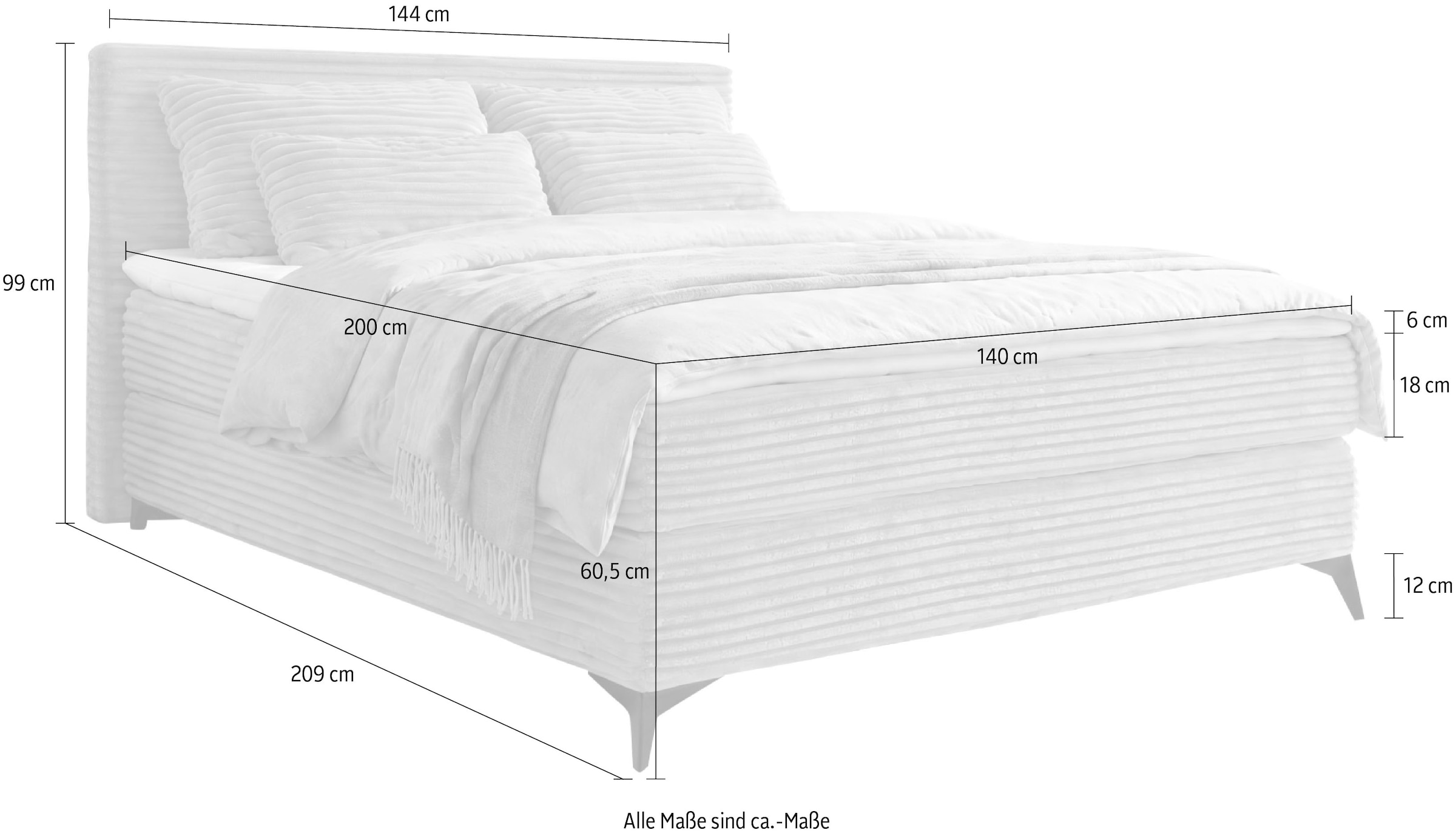 Jockenhöfer Gruppe Boxspringbett »PAULINA inkl. Bonnell- oder Taschenfederkernmatratze H3-H4« 140x200 cm oder 180x200cm, Chenille oder Cord