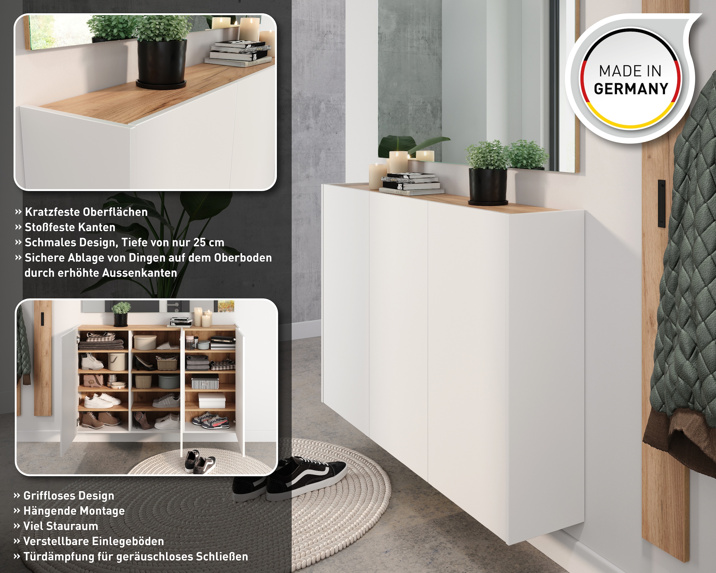 GERMANIA Mehrzweckschrank »Libbiano, Schuhschrank«, ideal für schmale Flure, Breite 138 cm, in 2 verschiedenen Höhen