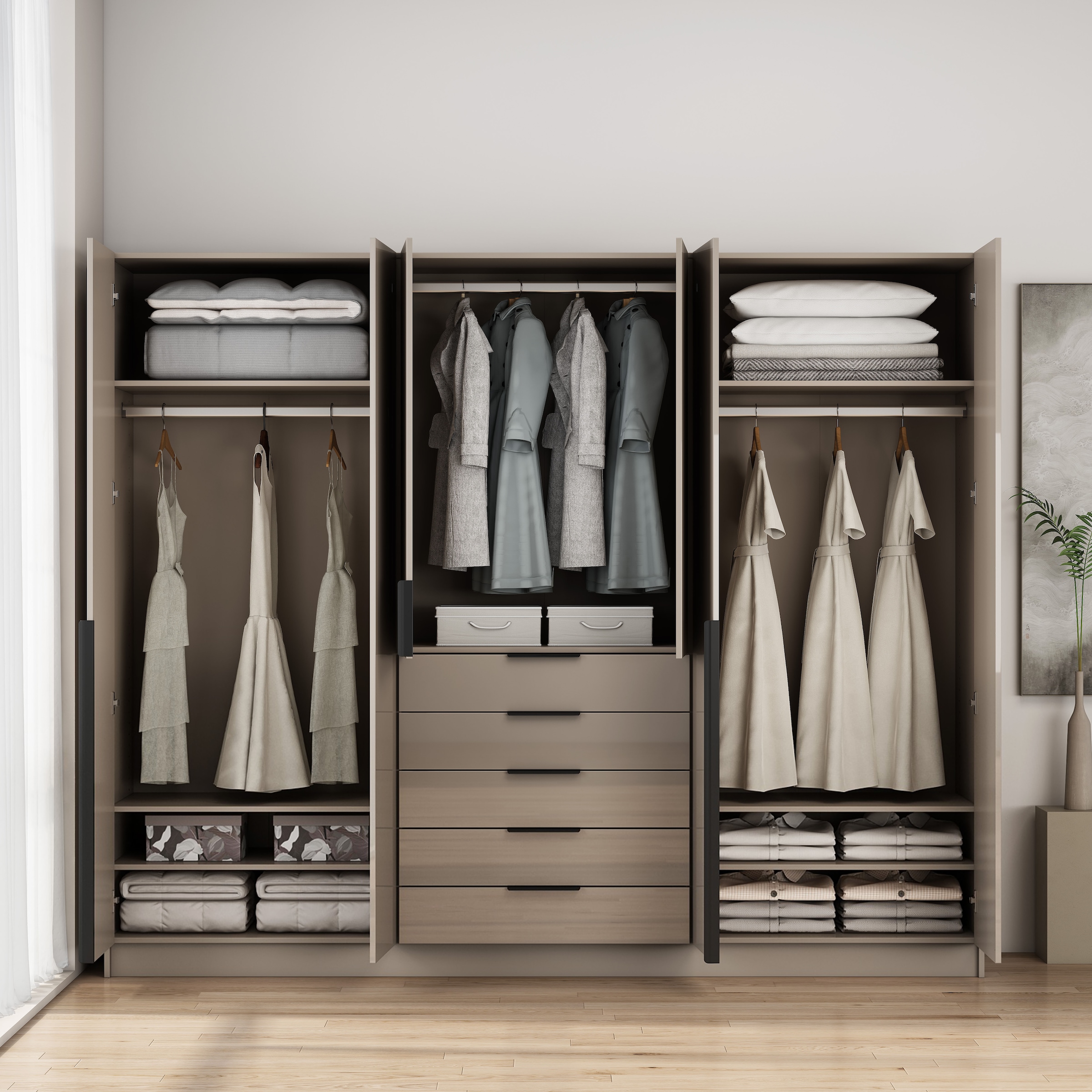 OTTO home Kleiderschrank »Annor Schlafzimmerschrank Breite 242cm hochglanz Schrank Garderobe« Drehtürenschrank mit perfekter Innenausstattung - elegante Türgriffe