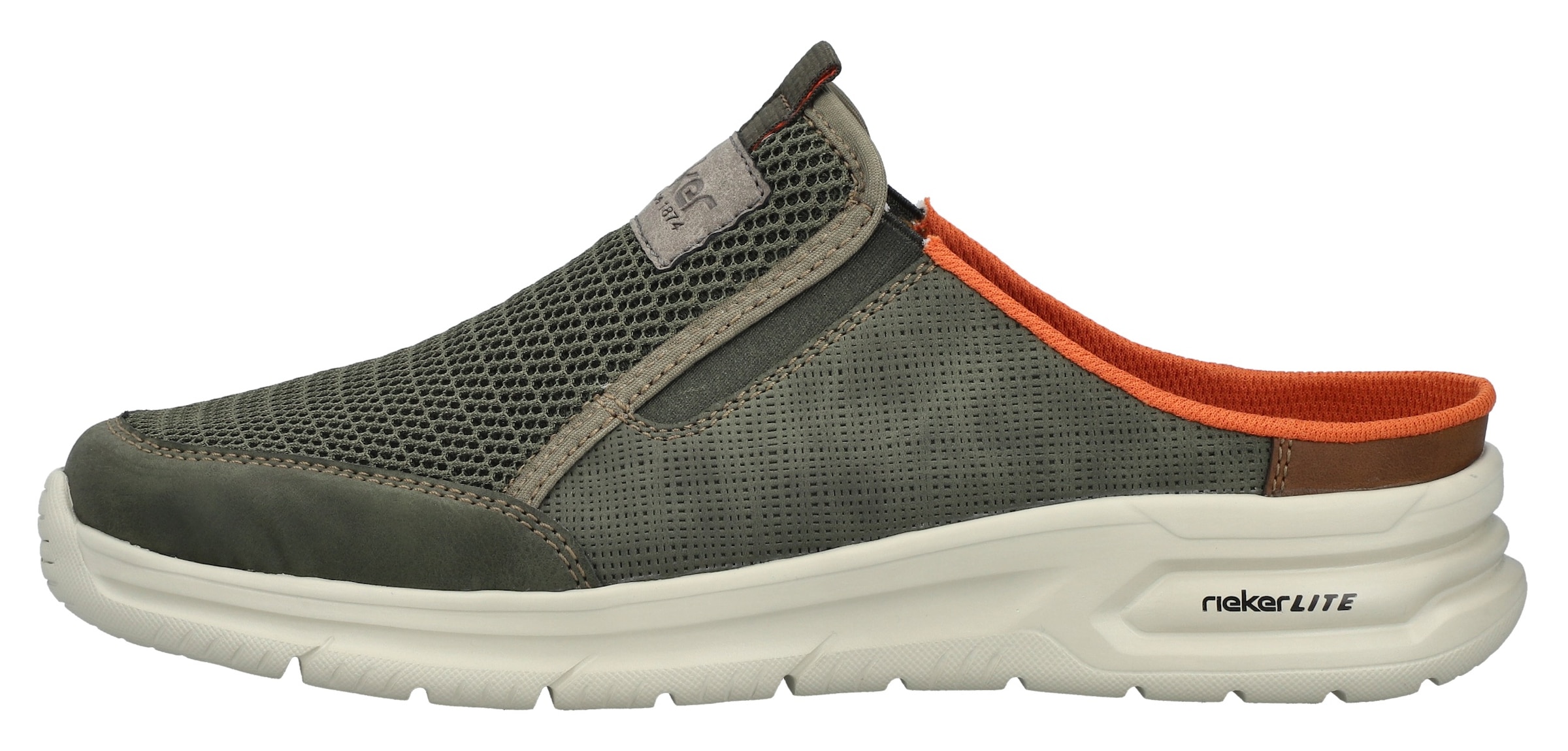 Rieker Clog, Sommerschuh, Hausschuh, Schlupfschuh mit seitlichen Stretcheinsätzen