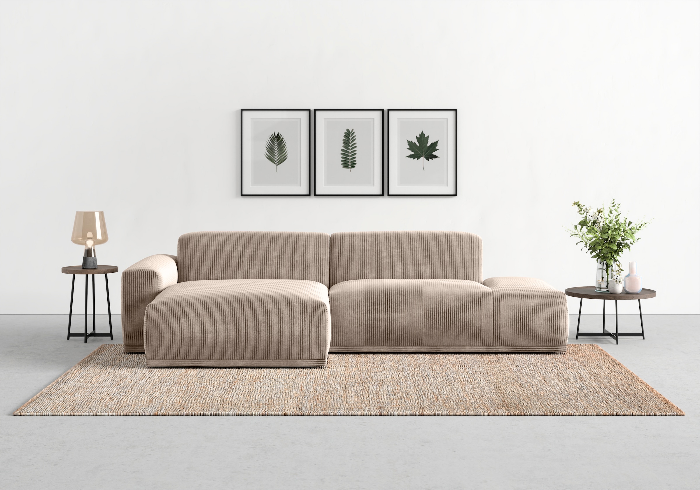 TRENDMANUFAKTUR Ecksofa "Braga, mit hochwertigem Kaltschaum, L-Form, Japandi-Design" modernes Sofa, Couch mit hohem Sitzkomfort, 275/72/160 cm (B/H/T)