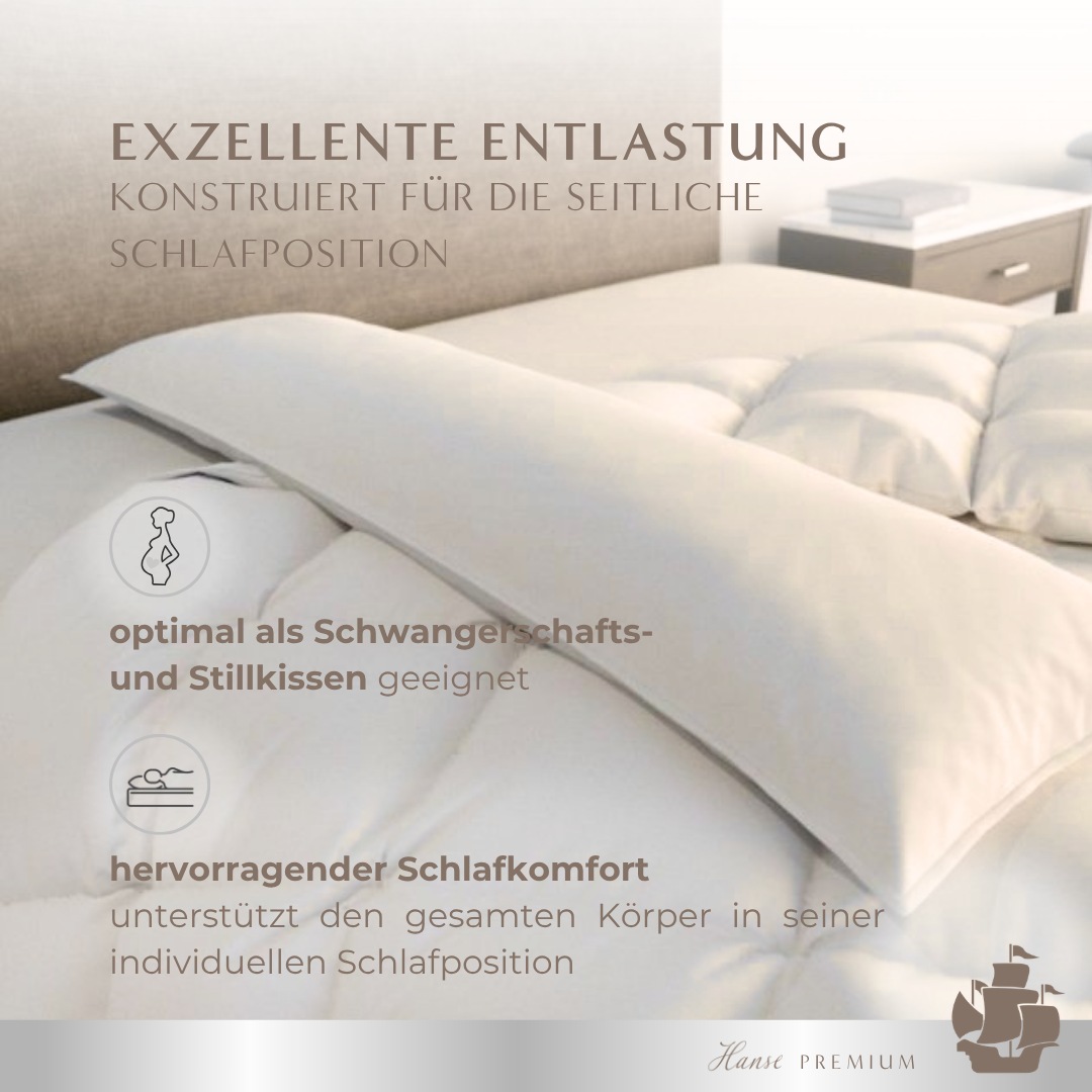 Hanse mit Kogge Seitenschläferkissen »Hanse Premium, Federn & Daunen, Luxushotelqualität, Made in Germany« hochwertig gefülltes Kissen, Stillkissen, Baumwollbezug 40x145 cm