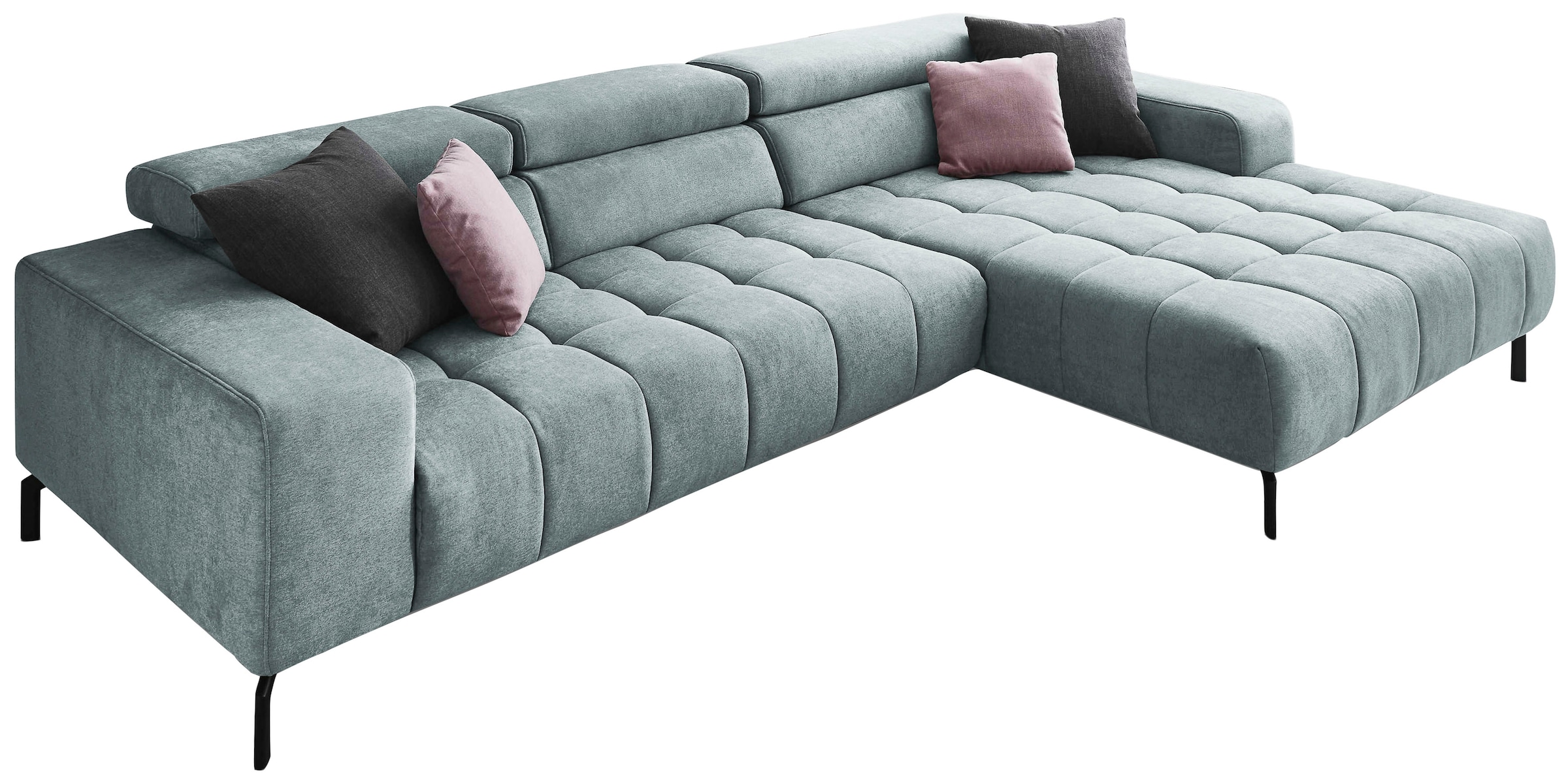 Die PlanBar Ecksofa "MP-IN18022 L-Form" mit Kopfteilverstellung & Zierkissen, optional Sitztiefenverstellung