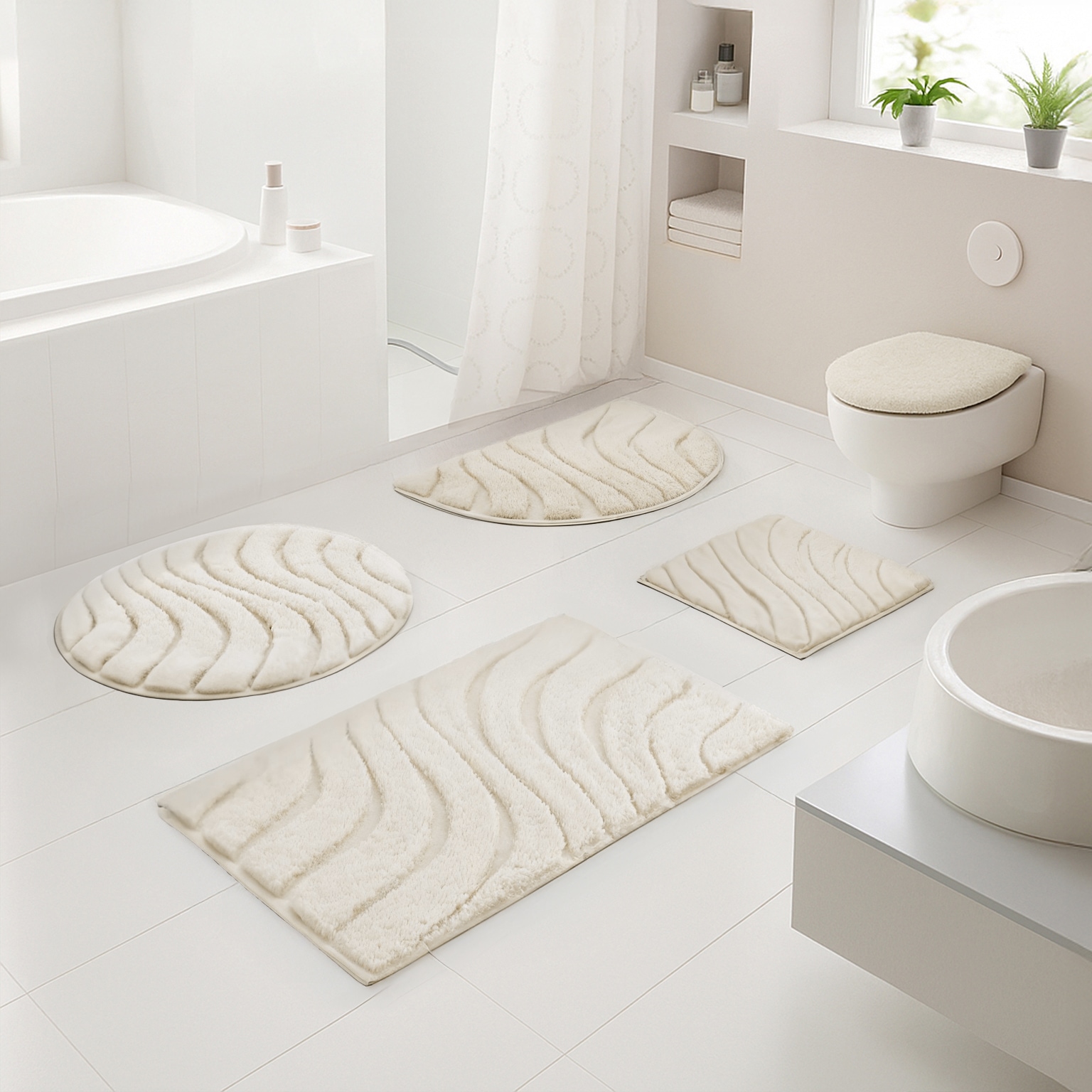 Badematte OTTO HOME, H:20mm, beige, Polyester, Badematten, "Levii, Badvorleger, Badezimmer Teppich, sehr weich", Hoch-Tief-Effekt, weiche Haptik,