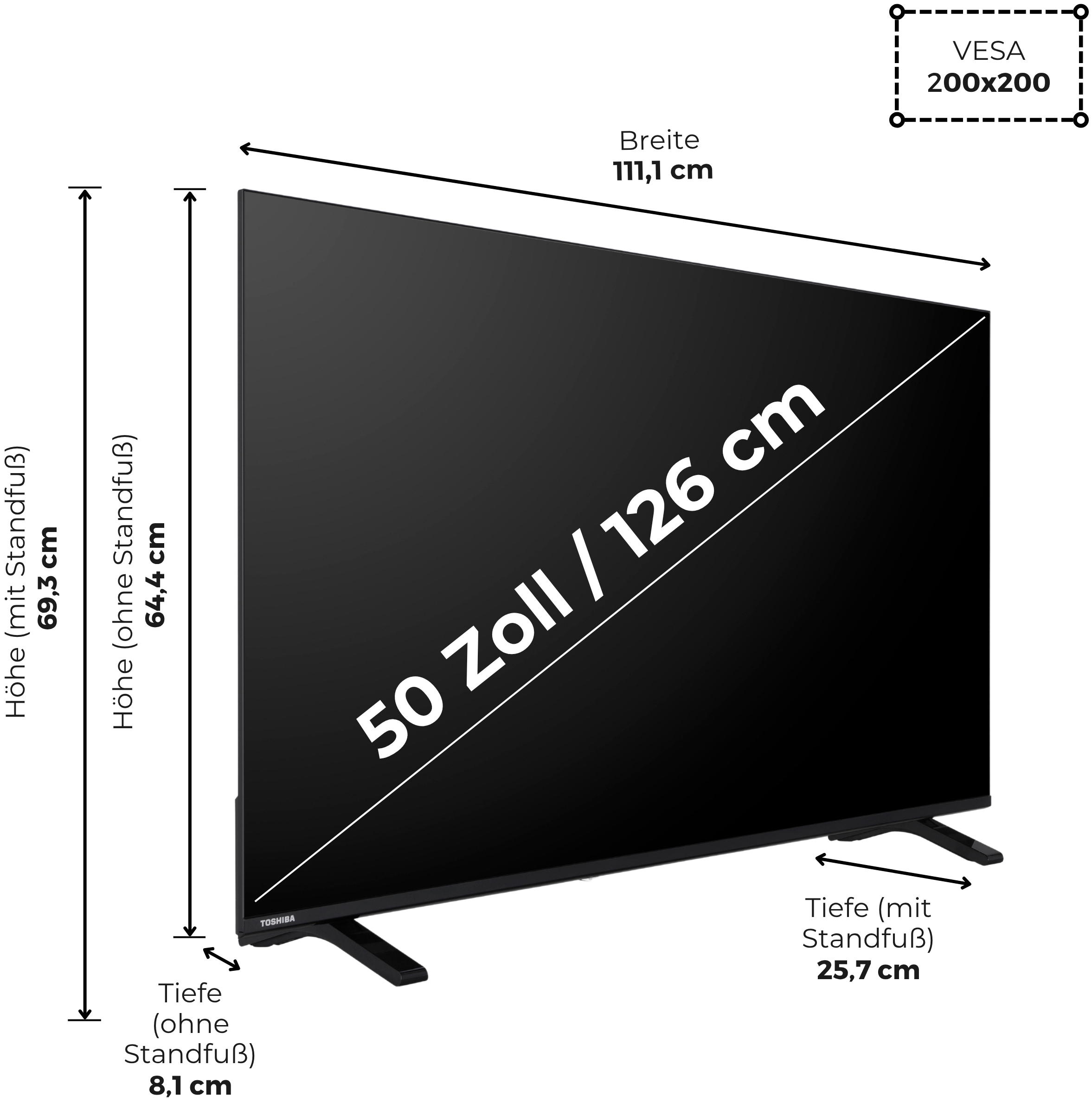 Toshiba DLED-Fernseher »50UV1563DDW« 126 cm/50 ″ Smart-TV