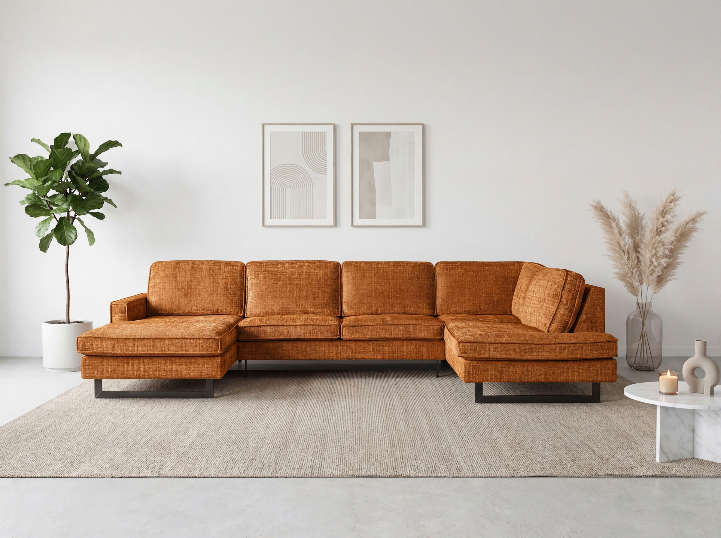 Home affaire Wohnlandschaft "Pinto, 350 cm, U-Form, XXL, mit Ottomanen" Cor günstig online kaufen