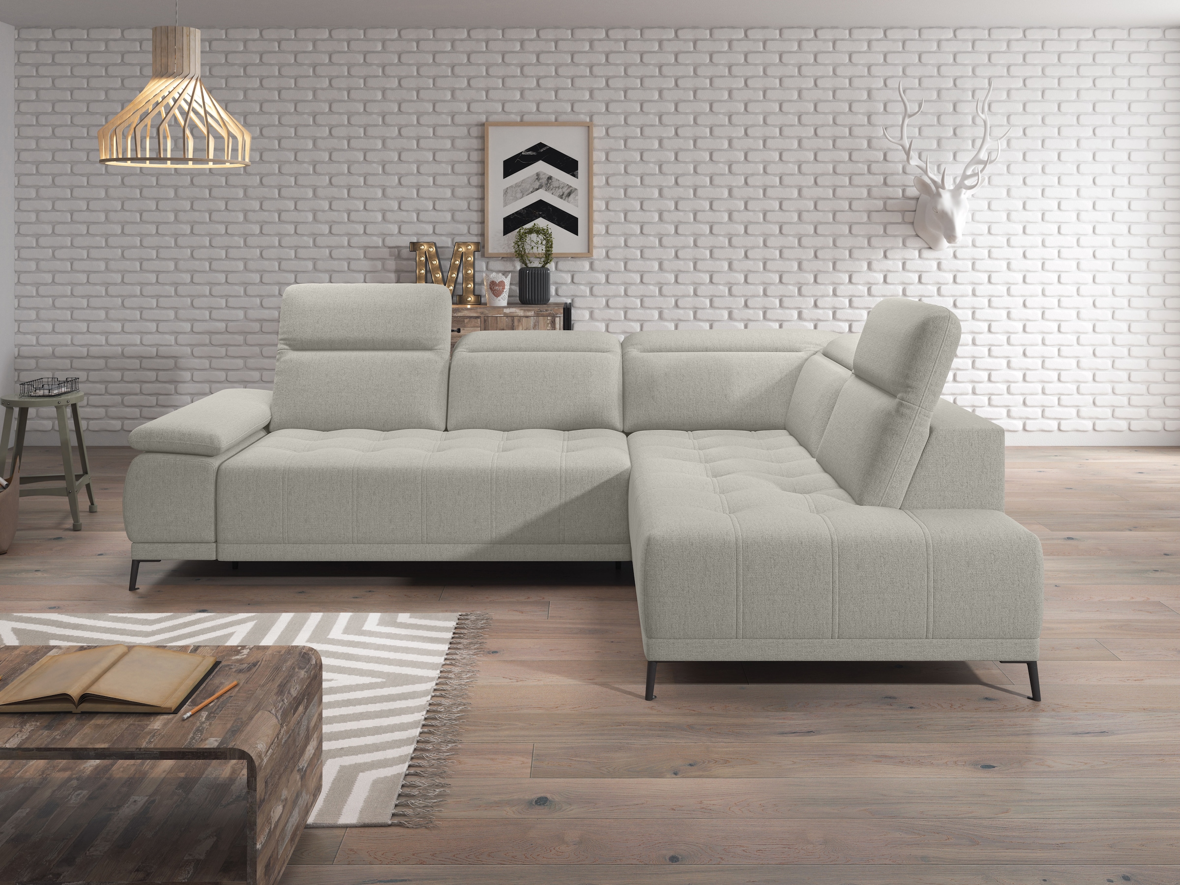 WERK2 Ecksofa "Focus-L 204 x 278 cm modern und bequem" Luxus-Microfaser, L-Form, elektrische Sitztiefenverstellung