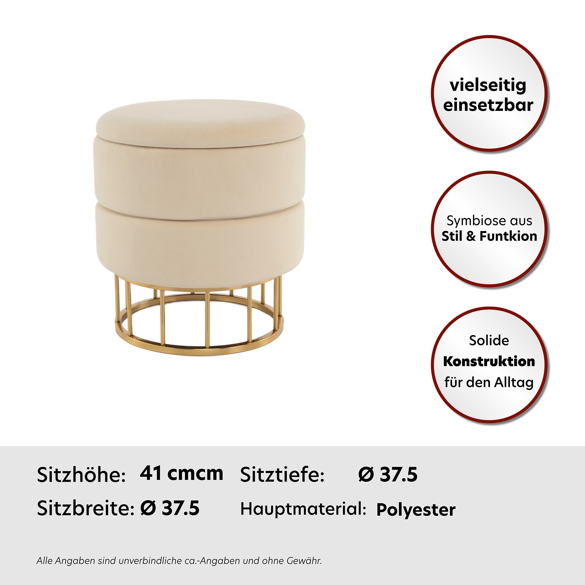 Thumbnail - Kayoom Stauraumhocker "Hocker Zero 525, Sitzhocker mit Komfort,runde, moderne Form" 1 Stk. tlg. glamourös, elegant, mit ...