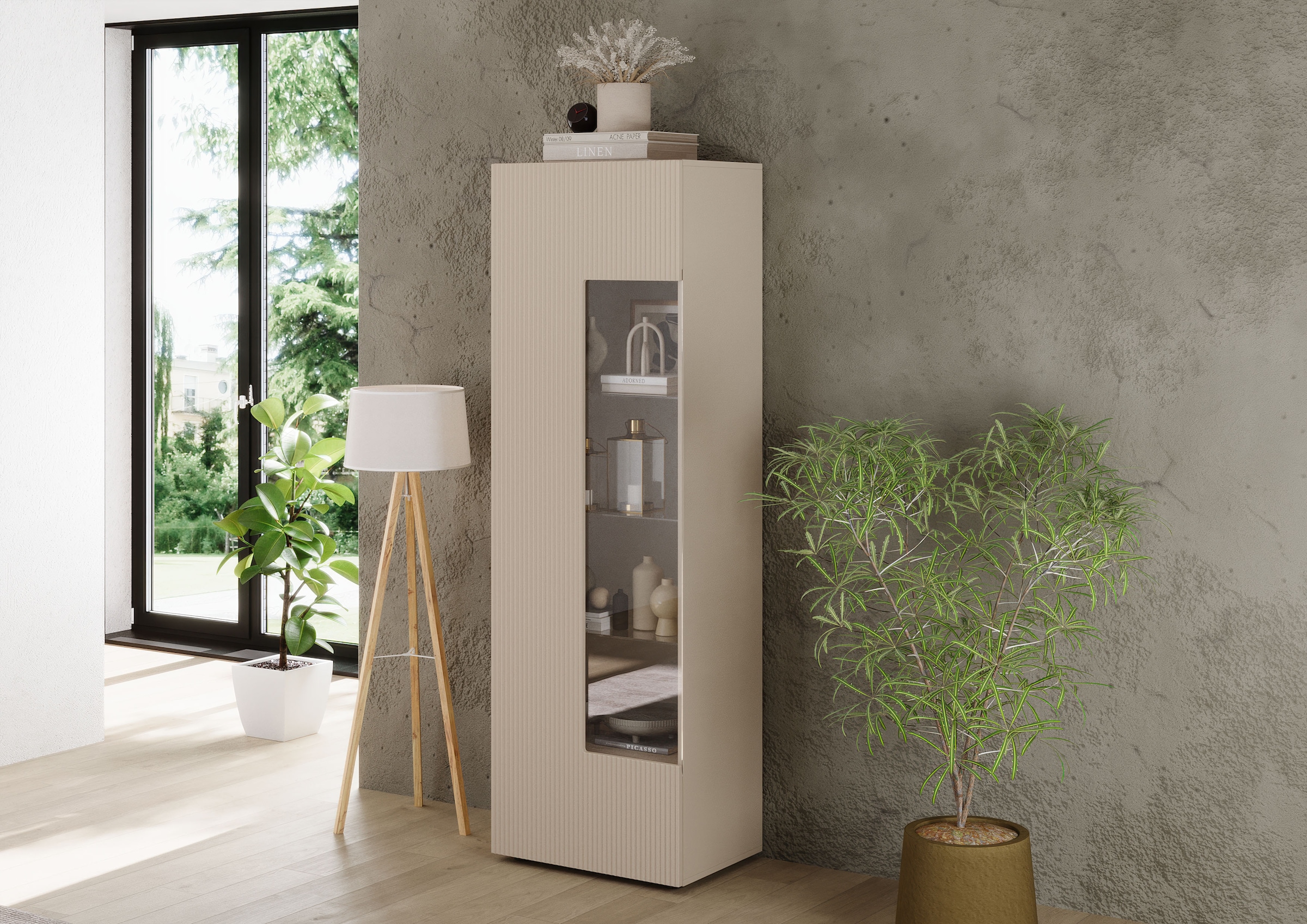 INOSIGN Vitrine »Country Höhe 187 cm, Hochschrank mit 1 Tür, Anrichte, Standvitrine«, geriffelte Front, modern u. elegant, viel Stauraum