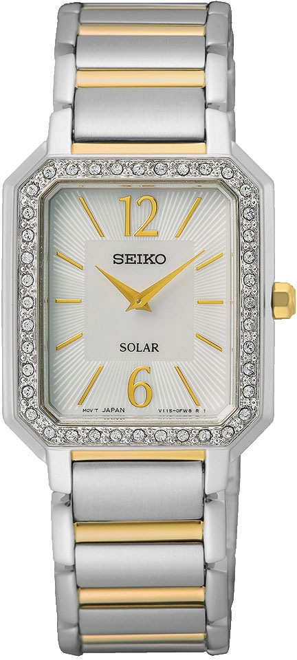 Solaruhr »SUP466P1«, Armbanduhr, Damenuhr, Perlmutt-Zifferblatt, Kristallsteine