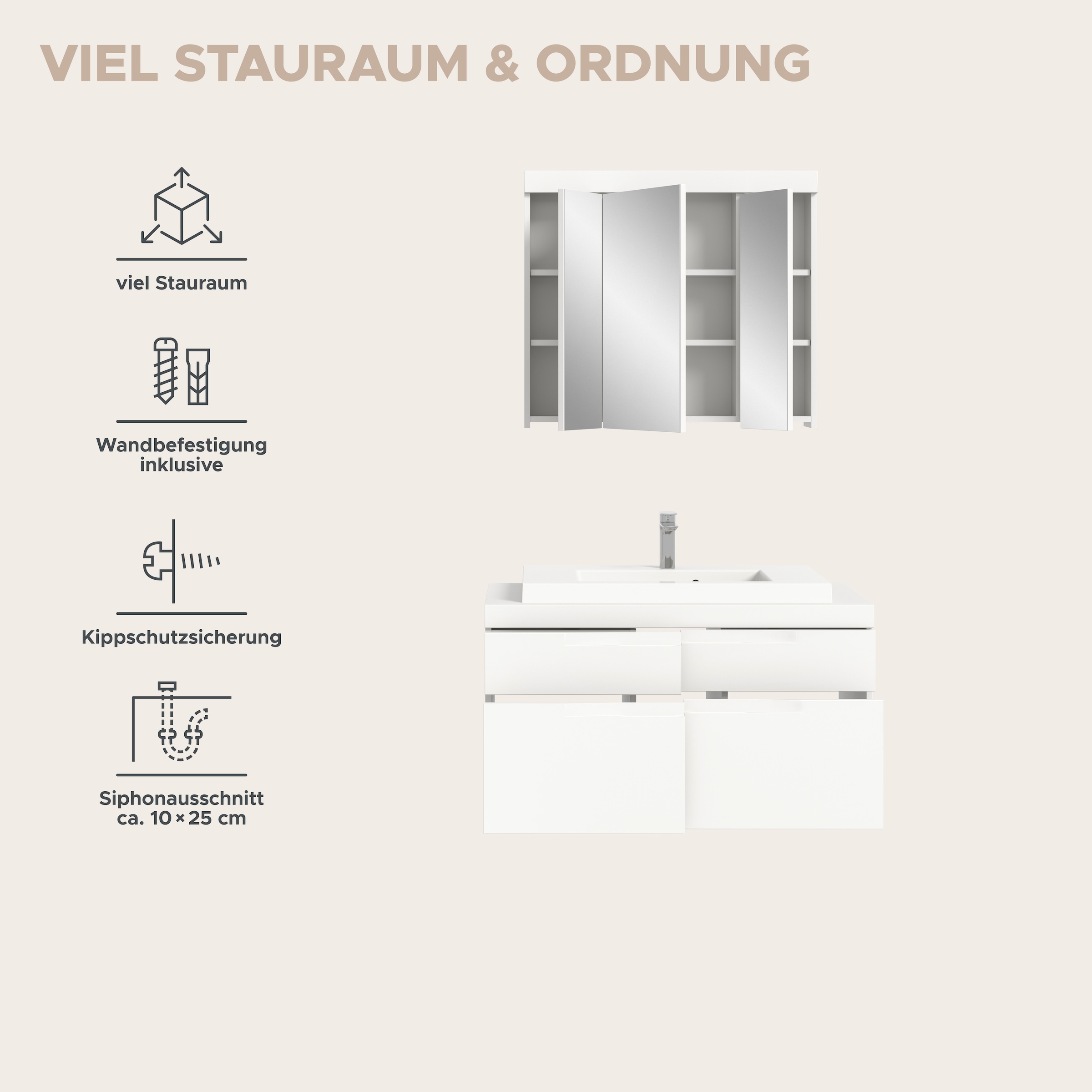 OTTO home Badmöbel-Set »MAOI, 2-teilige Badkombination, hochwertige MDF Front«